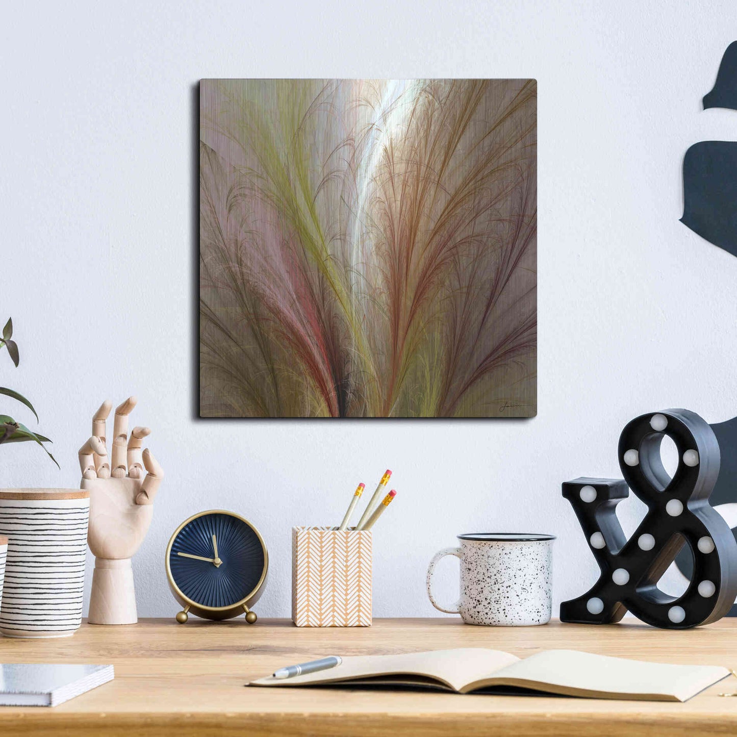 Luxe Metal Art 'Fountain Grass II' by James Burghardt, Metal Wall Art,12x12