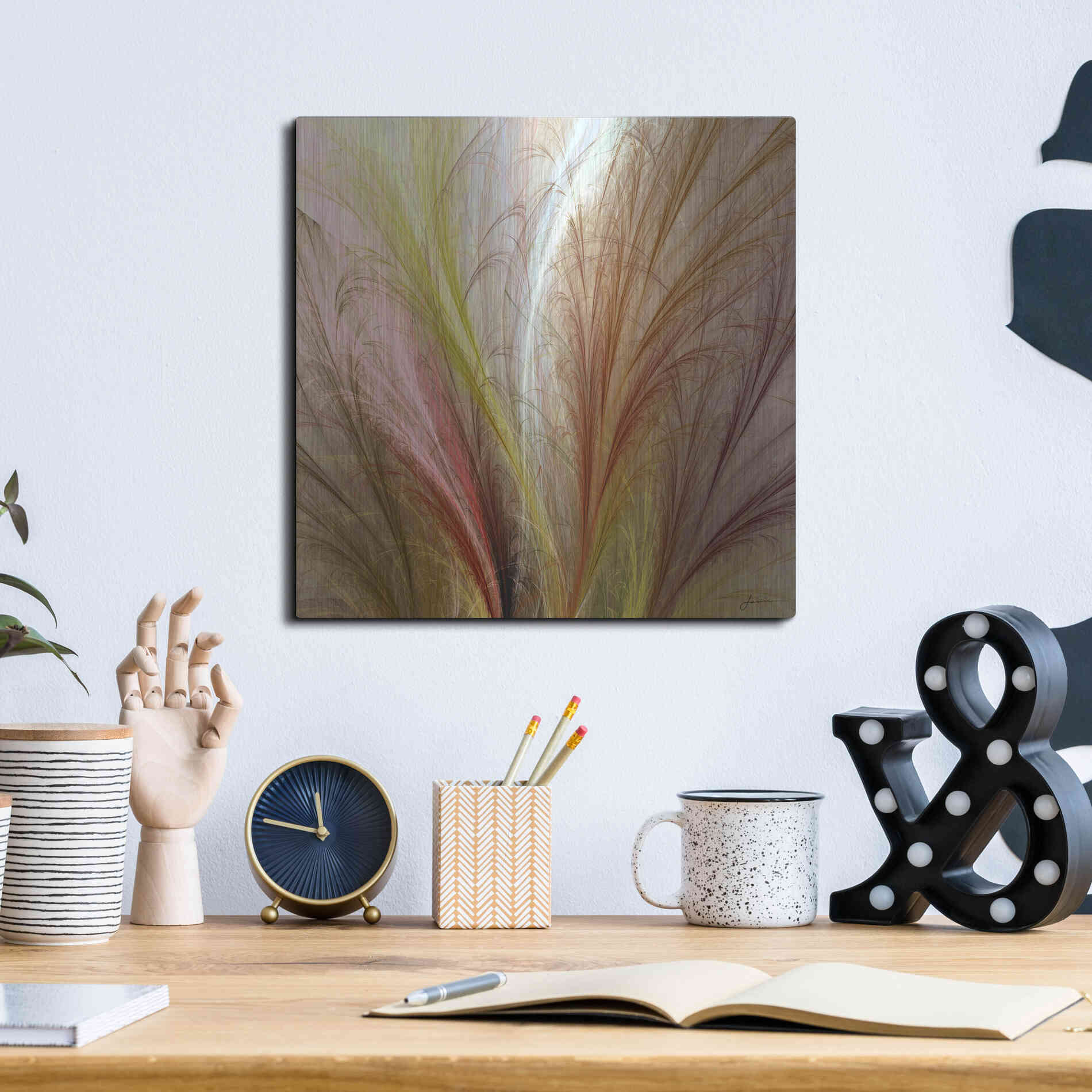 Luxe Metal Art 'Fountain Grass II' by James Burghardt, Metal Wall Art,12x12