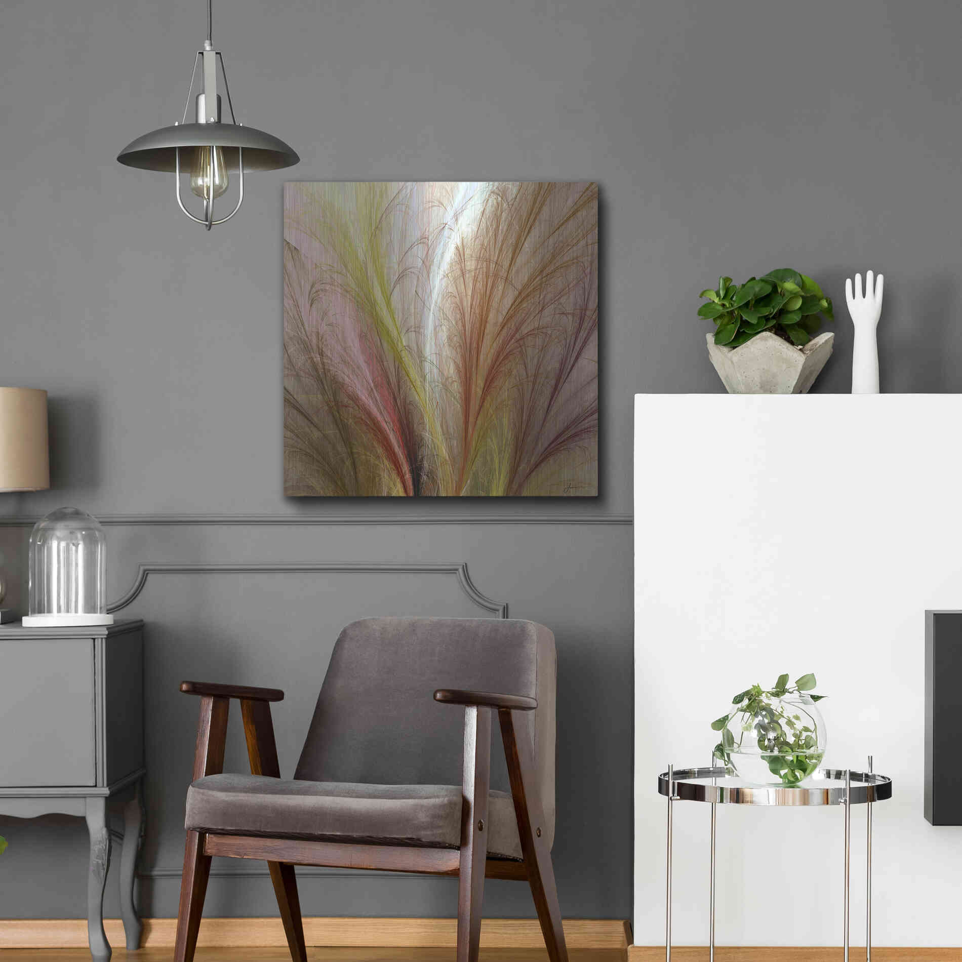 Luxe Metal Art 'Fountain Grass II' by James Burghardt, Metal Wall Art,24x24