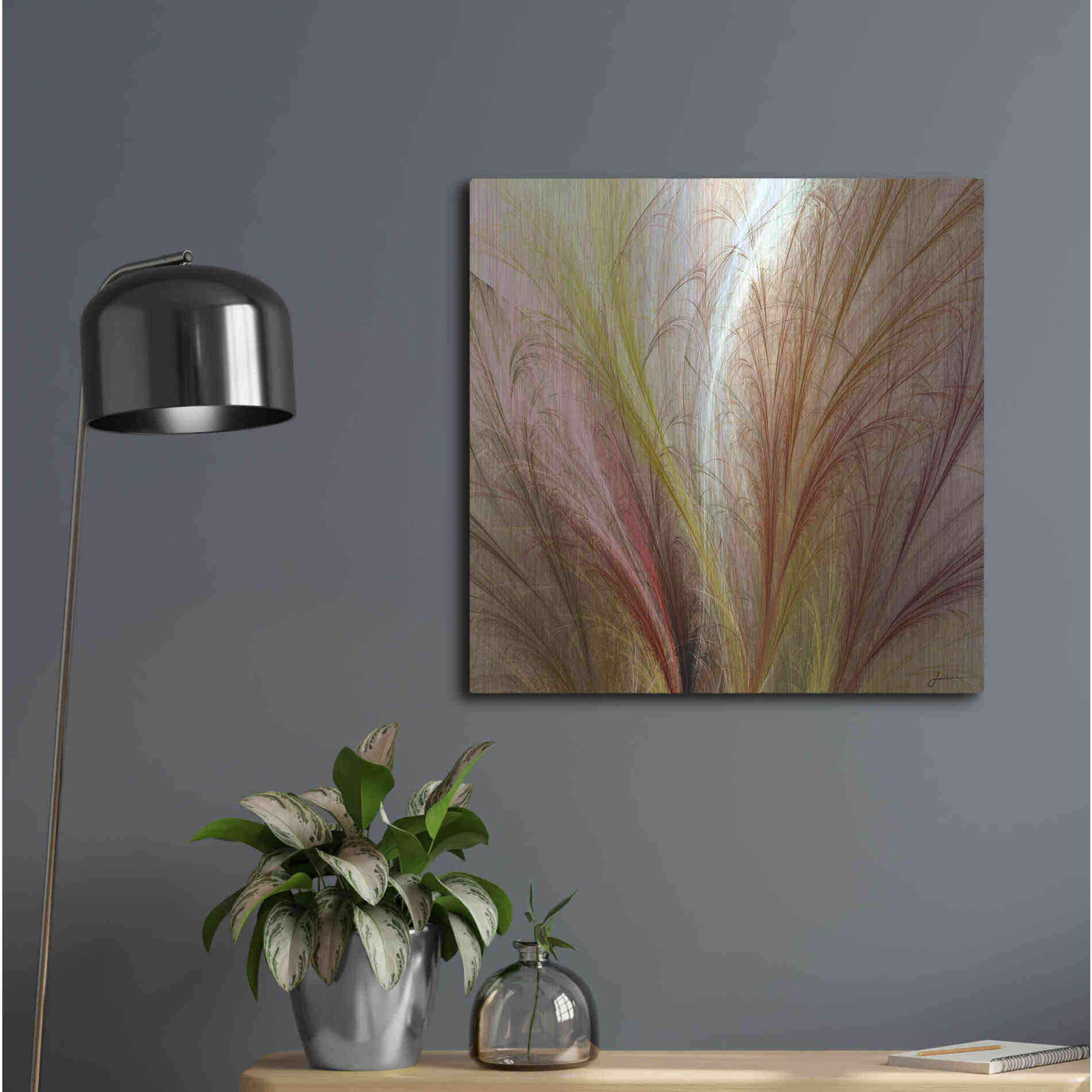 Luxe Metal Art 'Fountain Grass II' by James Burghardt, Metal Wall Art,24x24