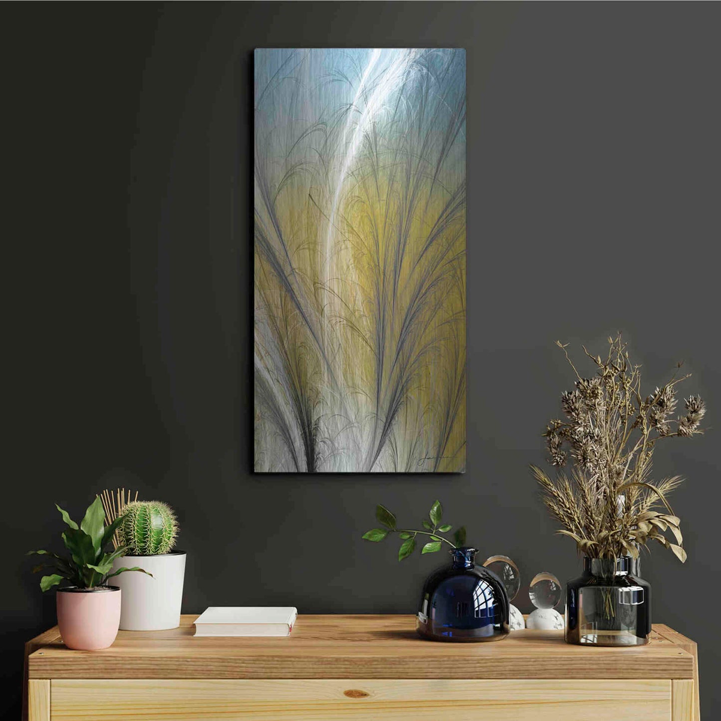 Luxe Metal Art 'Fountain Grass III' by James Burghardt, Metal Wall Art,12x24