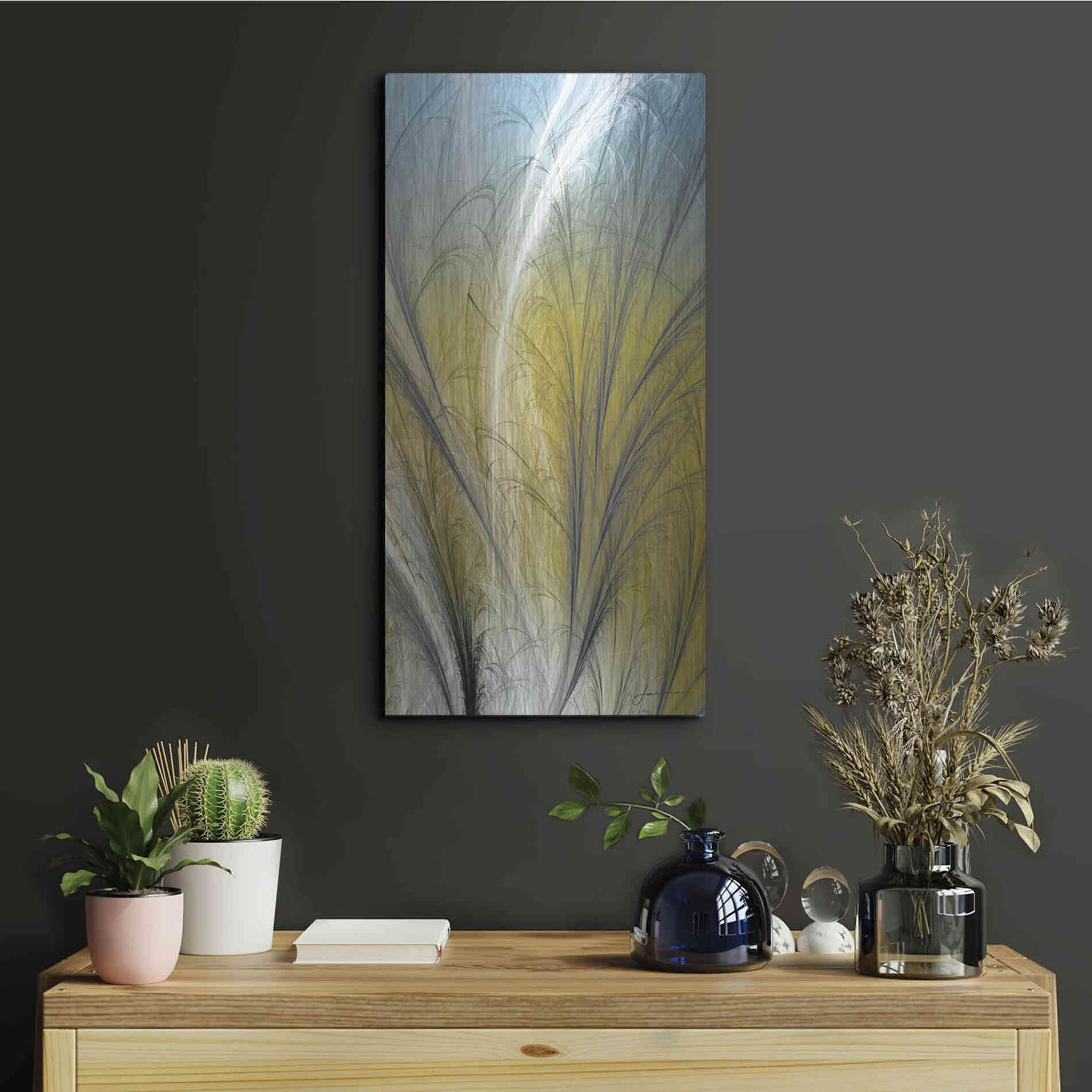 Luxe Metal Art 'Fountain Grass III' by James Burghardt, Metal Wall Art,12x24