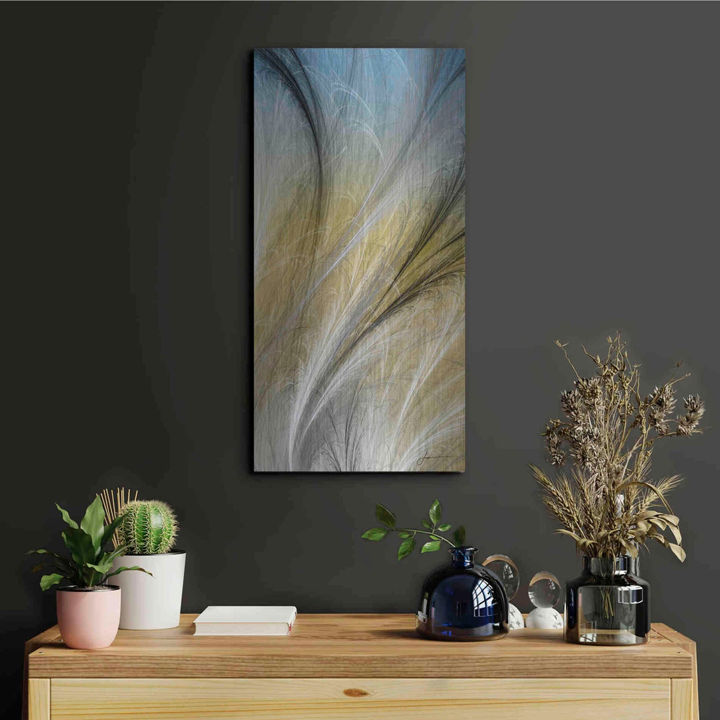 Luxe Metal Art 'Fountain Grass IV' by James Burghardt, Metal Wall Art,12x24