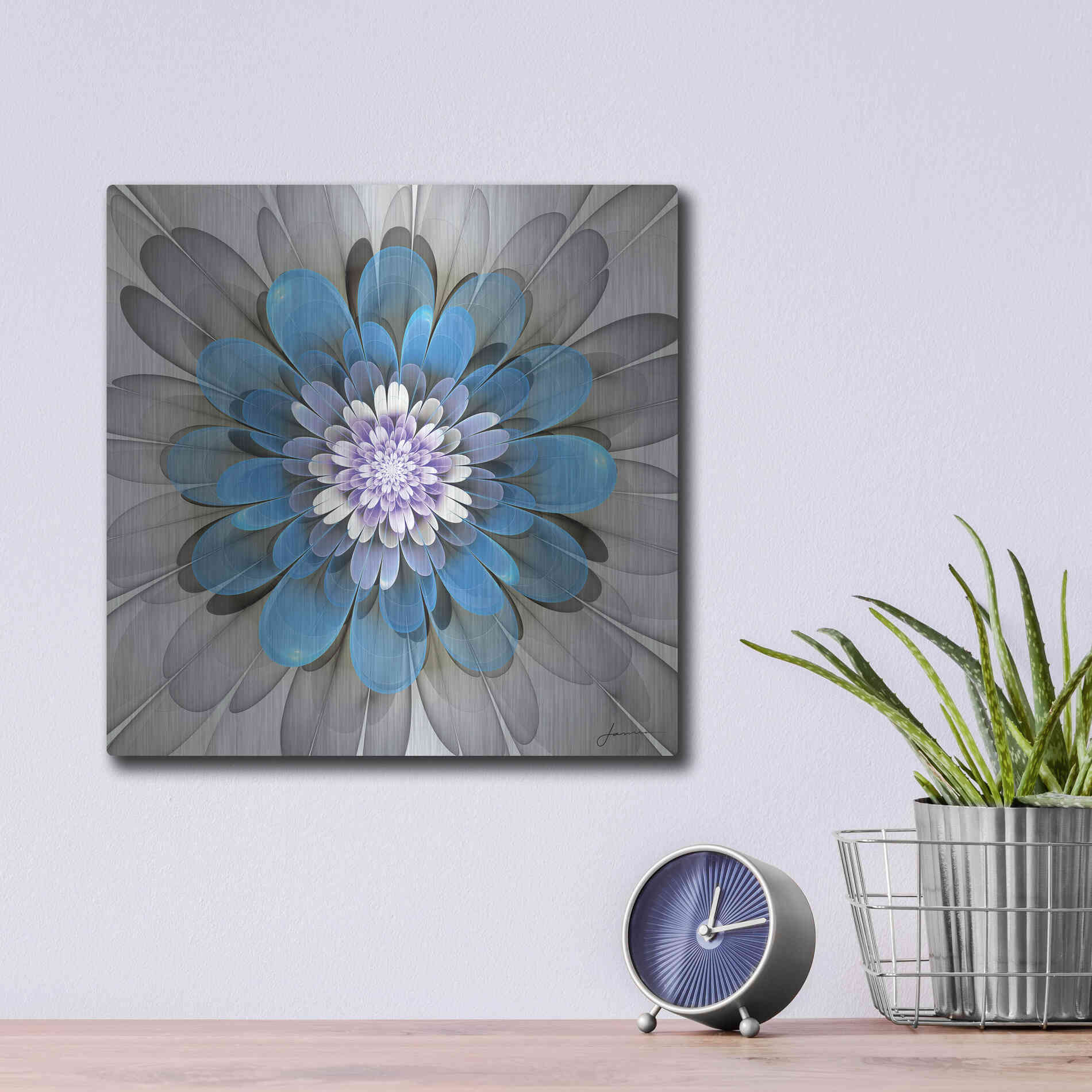 Luxe Metal Art 'Fractal Blooms III' by James Burghardt, Metal Wall Art,12x12
