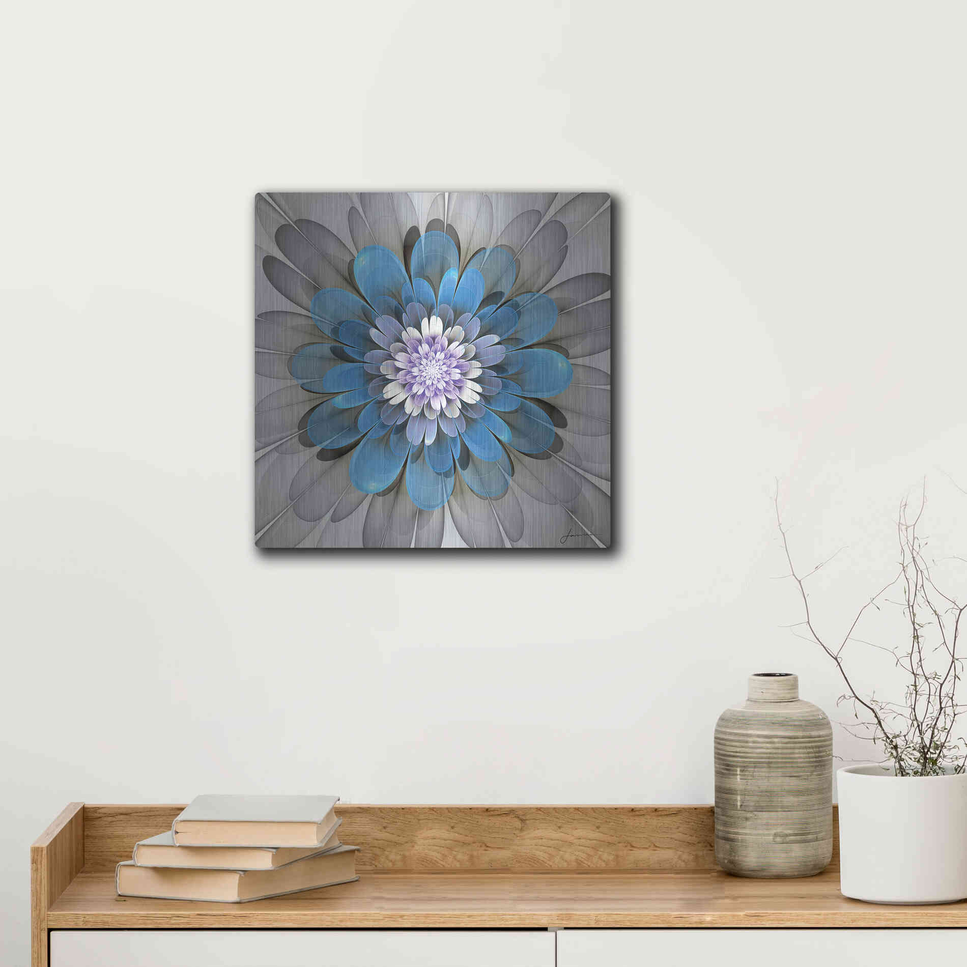 Luxe Metal Art 'Fractal Blooms III' by James Burghardt, Metal Wall Art,12x12