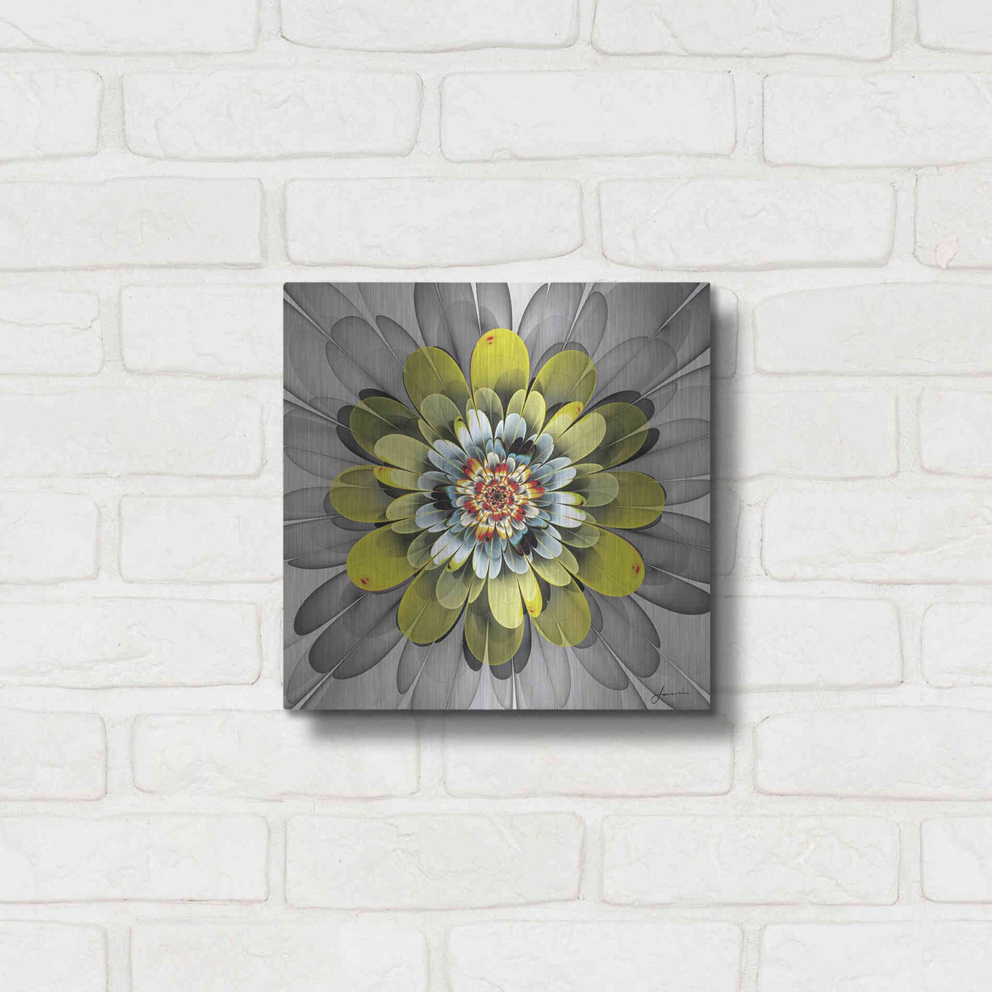 Luxe Metal Art 'Fractal Blooms IV' by James Burghardt, Metal Wall Art,12x12