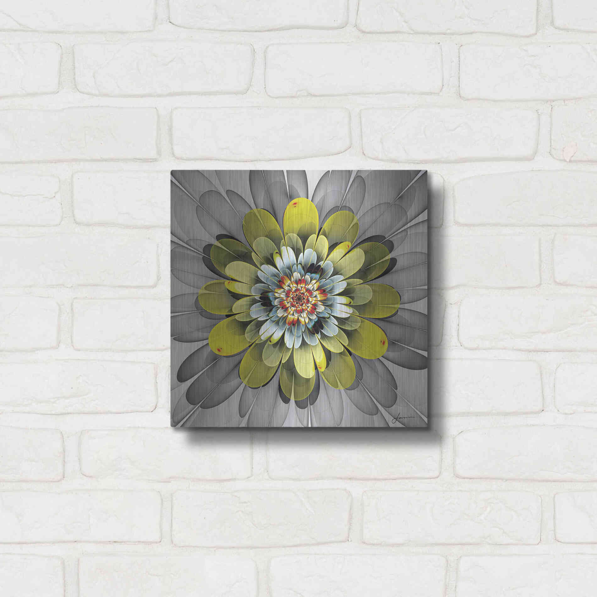 Luxe Metal Art 'Fractal Blooms IV' by James Burghardt, Metal Wall Art,12x12