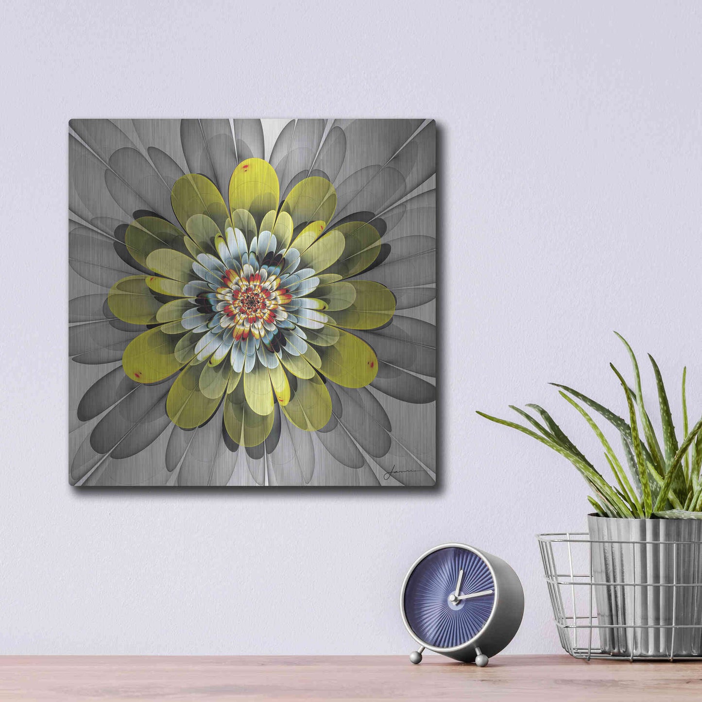 Luxe Metal Art 'Fractal Blooms IV' by James Burghardt, Metal Wall Art,12x12