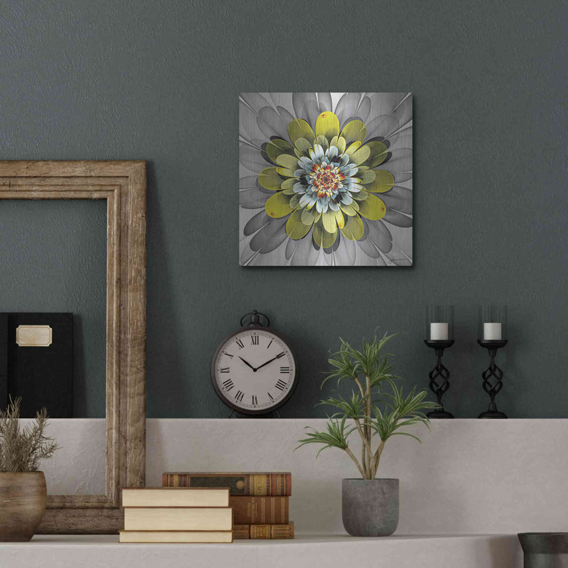 Luxe Metal Art 'Fractal Blooms IV' by James Burghardt, Metal Wall Art,12x12