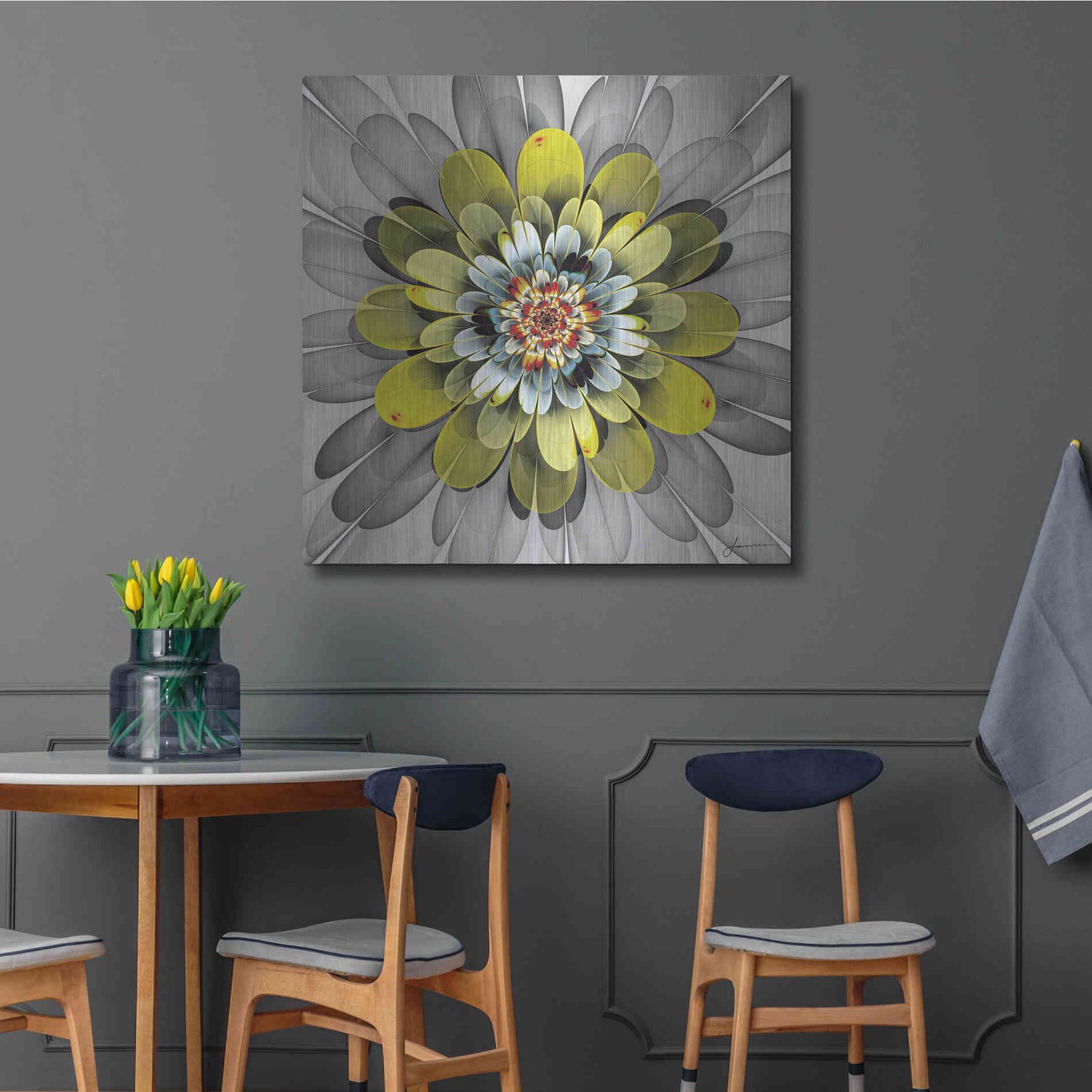 Luxe Metal Art 'Fractal Blooms IV' by James Burghardt, Metal Wall Art,36x36