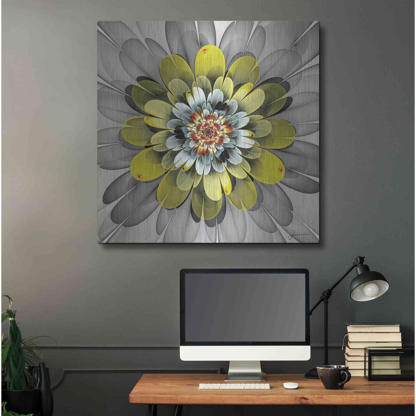 Luxe Metal Art 'Fractal Blooms IV' by James Burghardt, Metal Wall Art,36x36