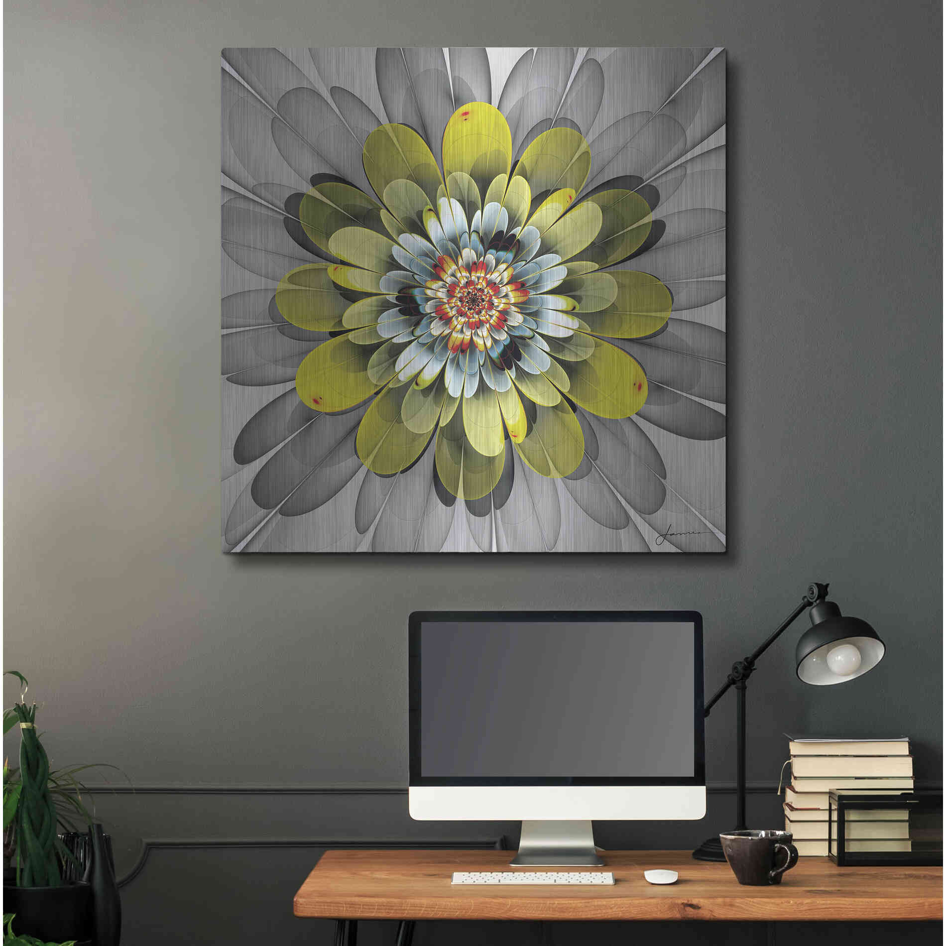 Luxe Metal Art 'Fractal Blooms IV' by James Burghardt, Metal Wall Art,36x36