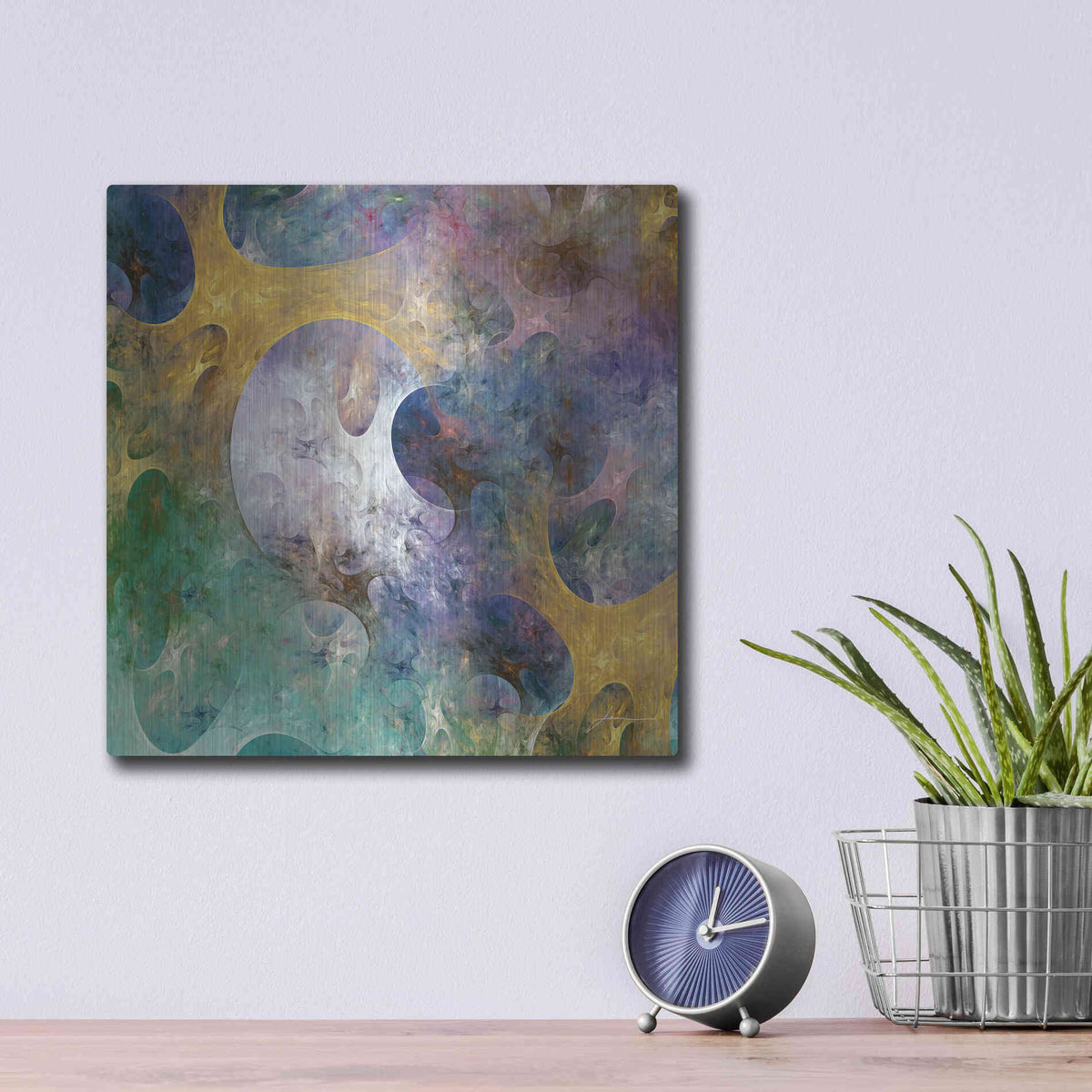 Luxe Metal Art 'Lunar Tiles I' by James Burghardt, Metal Wall Art,12x12
