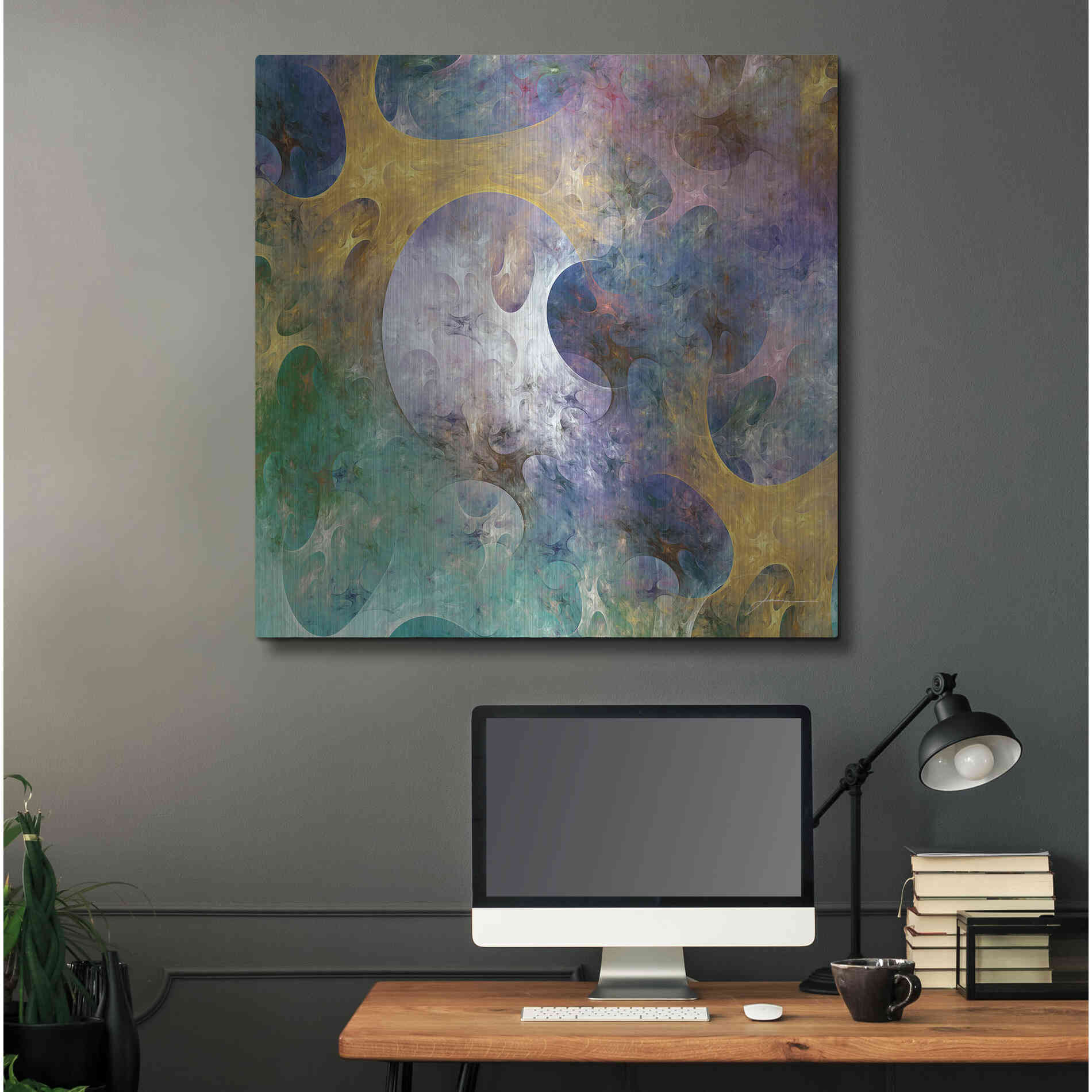 Luxe Metal Art 'Lunar Tiles I' by James Burghardt, Metal Wall Art,36x36