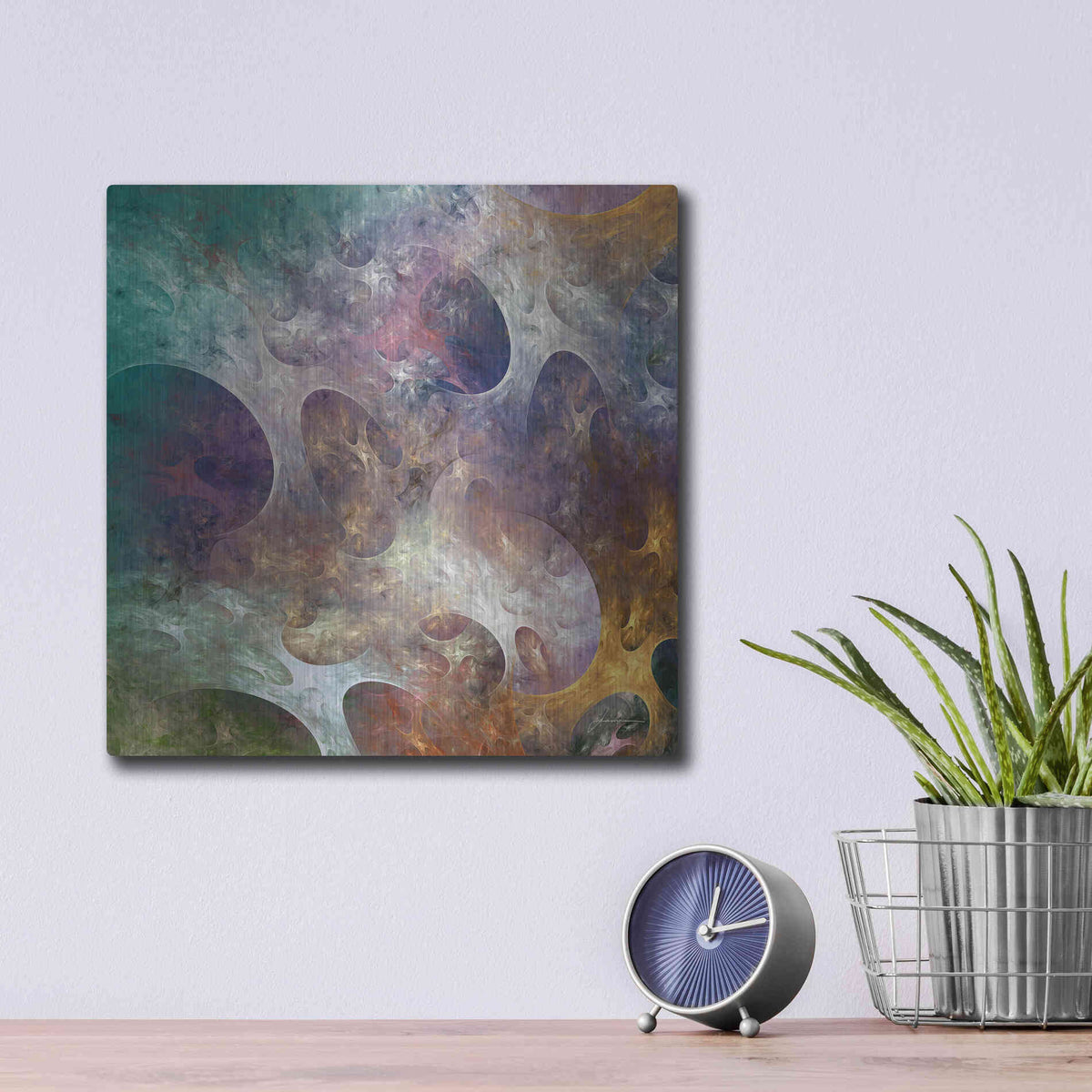 Luxe Metal Art 'Lunar Tiles IV' by James Burghardt, Metal Wall Art,12x12