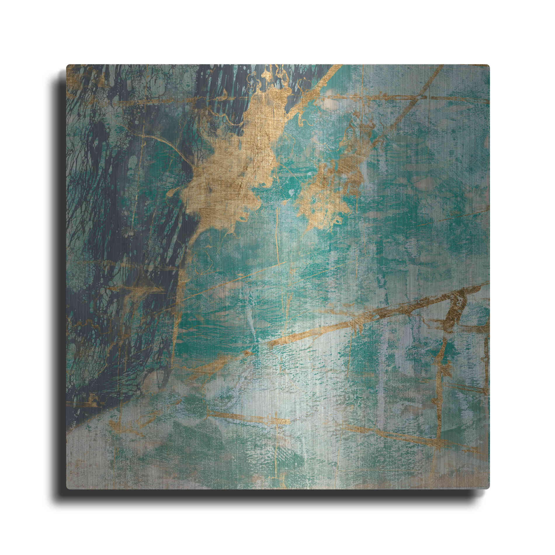 Luxe Metal Art 'Teal Lace I' by Jennifer Goldberger Metal Wall Art