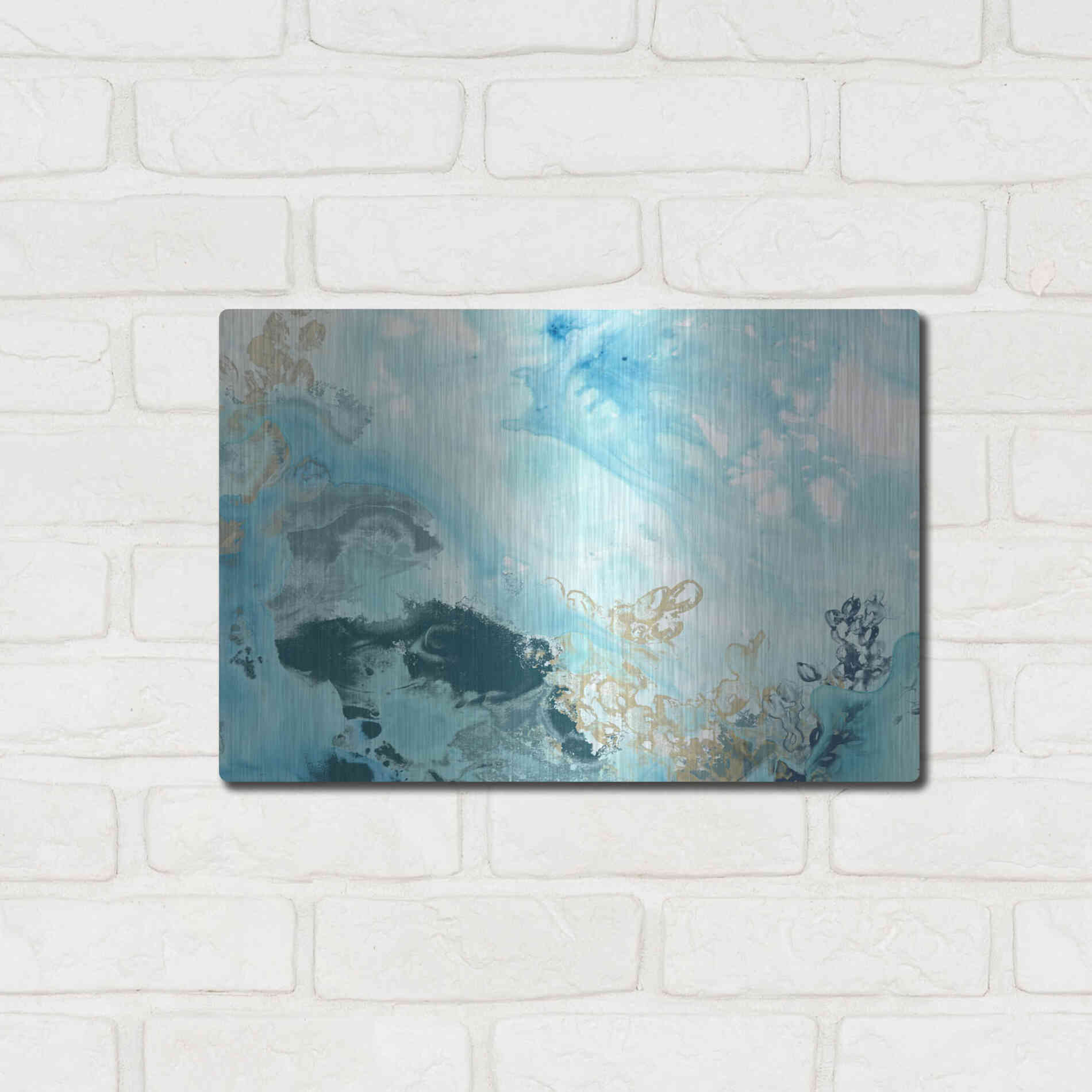 Luxe Metal Art 'Aqua Wave Form II' by June Erica Metal Wall Art,16x12