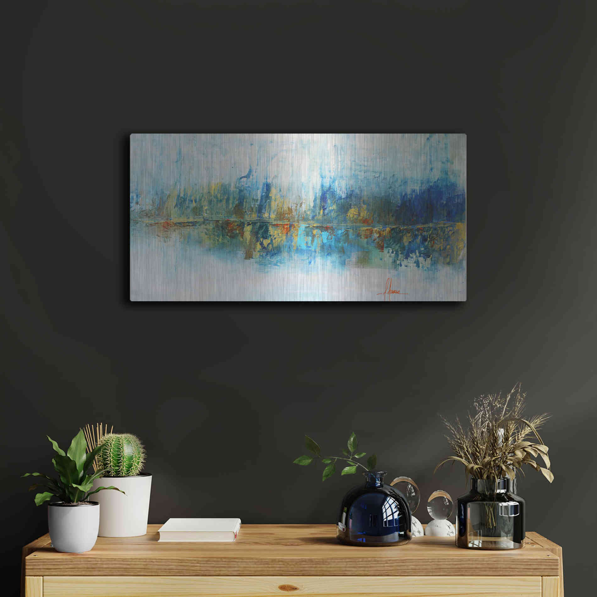 Luxe Metal Art 'Aqua Azul' by Leticia Herrera Metal Wall Art,24x12