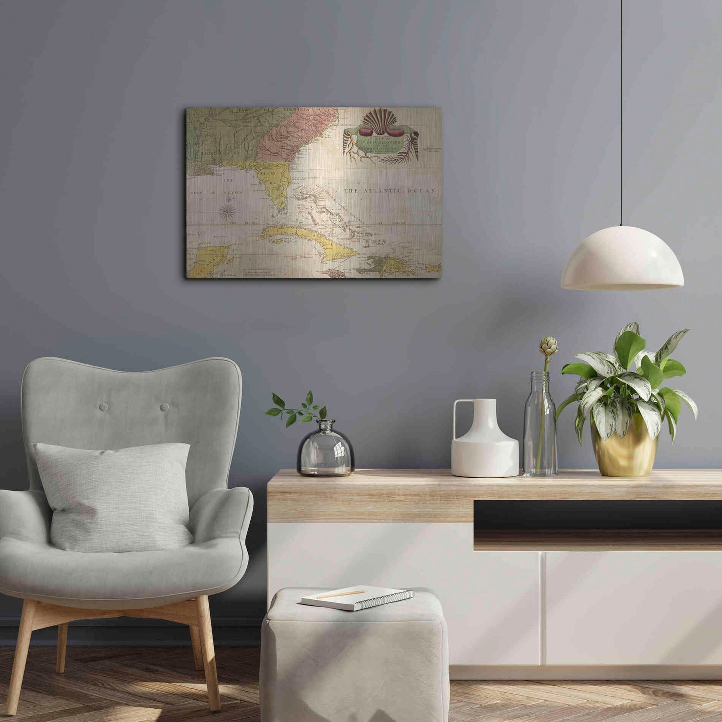 Luxe Metal Art 'Map of Carolina, Florida & the Bahama Islands' by Mark Catesby Metal Wall Art,24x16