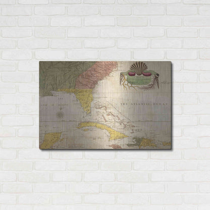 Luxe Metal Art 'Map of Carolina, Florida & the Bahama Islands' by Mark Catesby Metal Wall Art,36x24