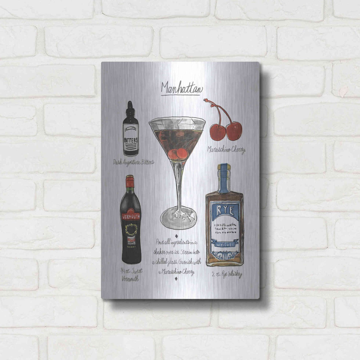 Luxe Metal Art 'Classic Cocktail - Manhattan' by Naomi McCavitt, Metal Wall Art,12x16