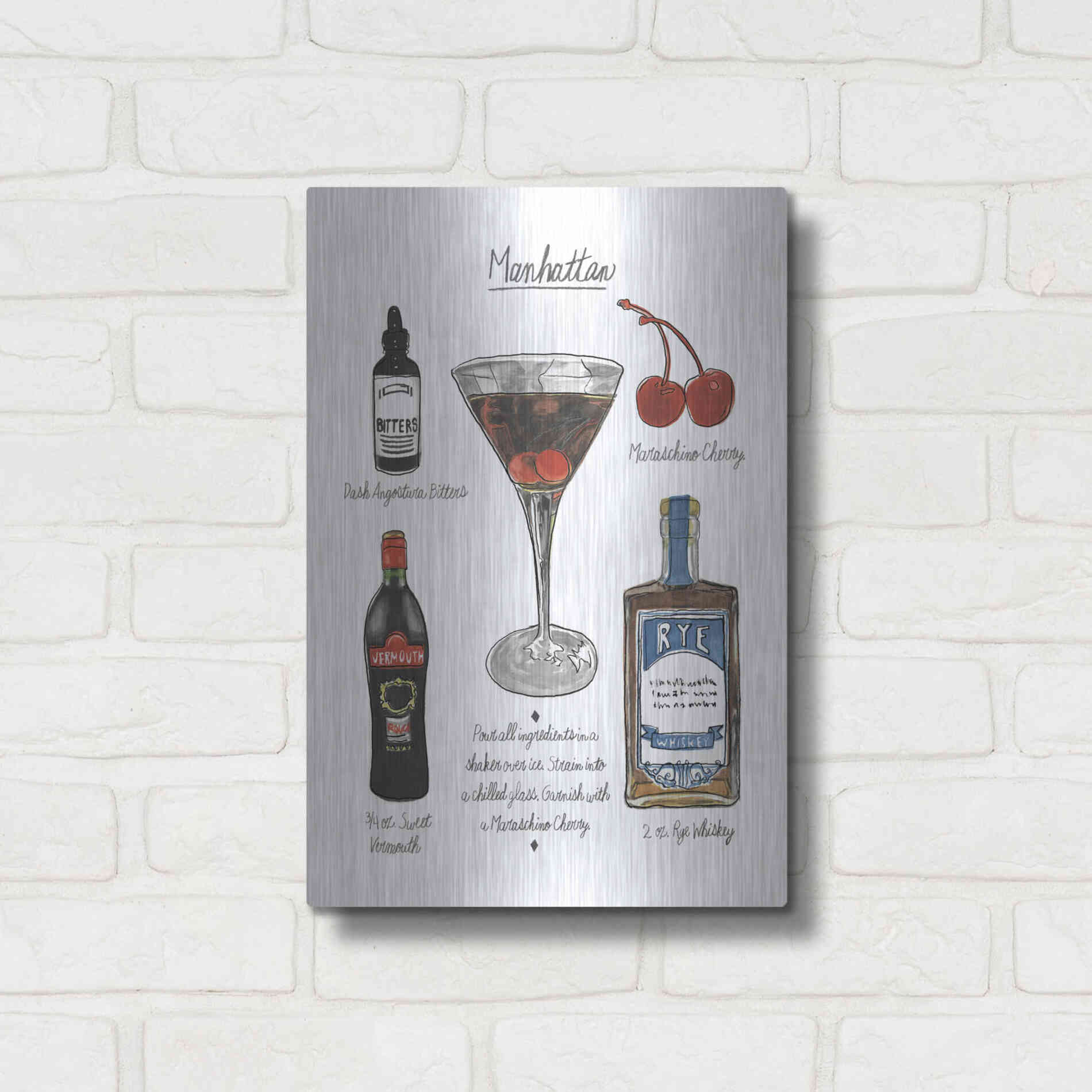 Luxe Metal Art 'Classic Cocktail - Manhattan' by Naomi McCavitt, Metal Wall Art,12x16