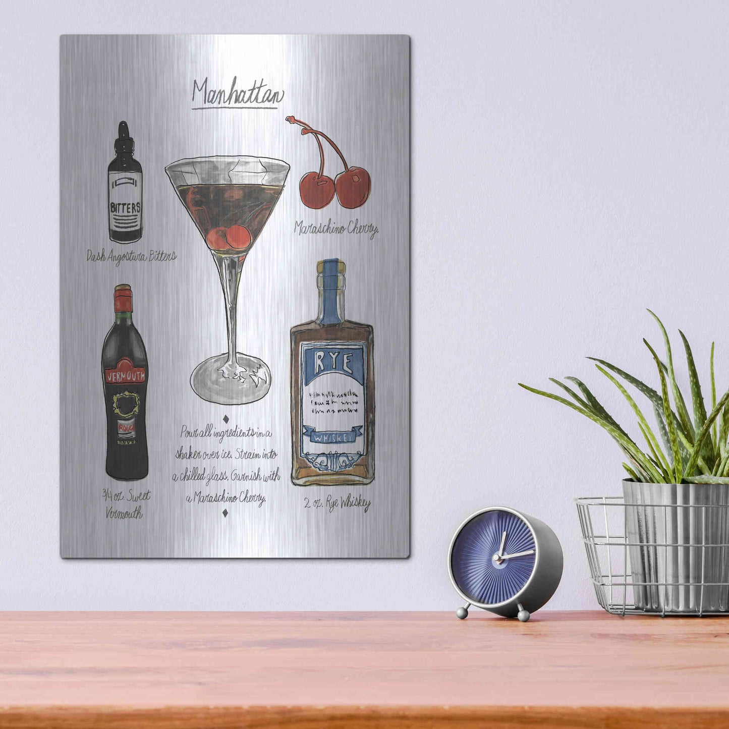 Luxe Metal Art 'Classic Cocktail - Manhattan' by Naomi McCavitt, Metal Wall Art,12x16