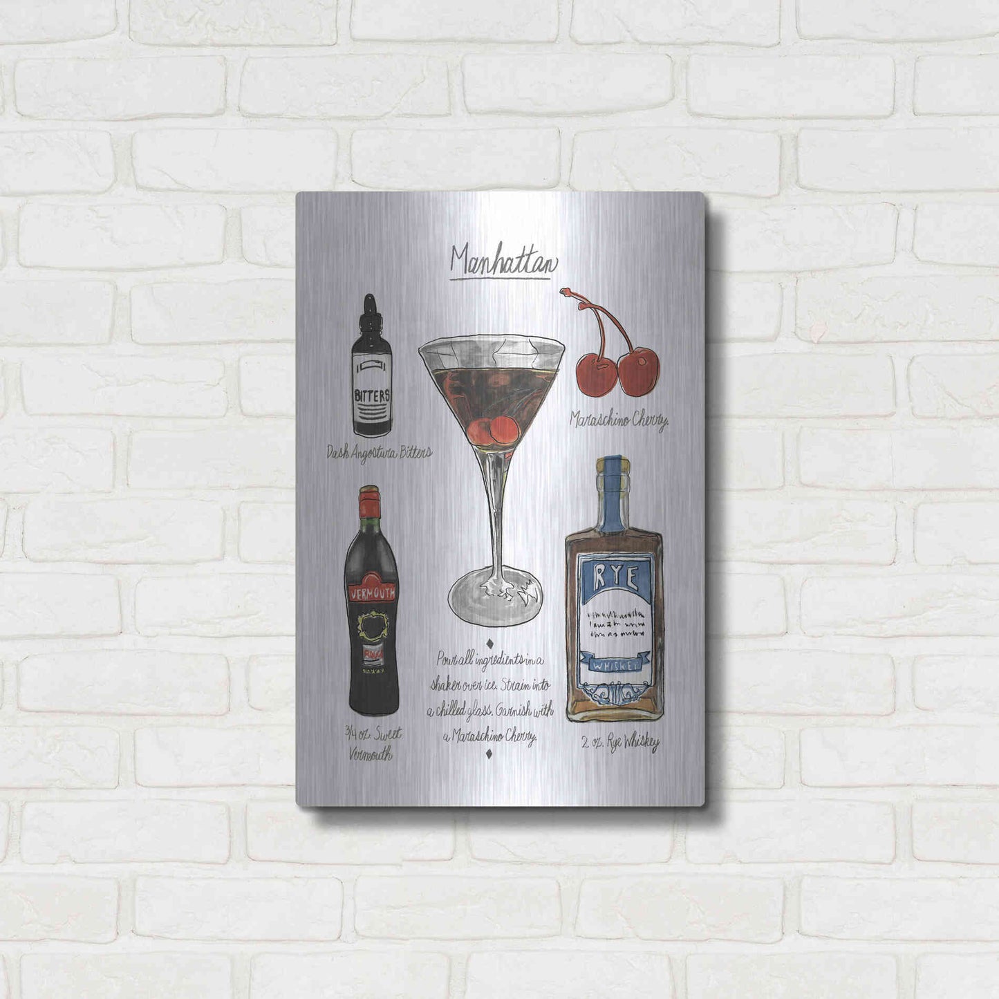 Luxe Metal Art 'Classic Cocktail - Manhattan' by Naomi McCavitt, Metal Wall Art,16x24