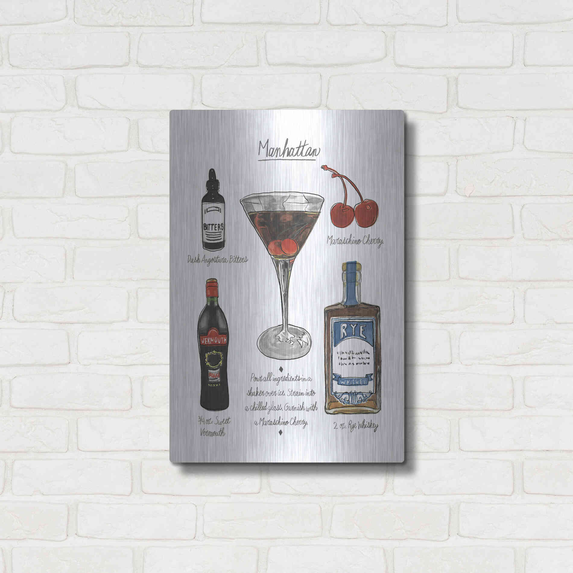 Luxe Metal Art 'Classic Cocktail - Manhattan' by Naomi McCavitt, Metal Wall Art,16x24