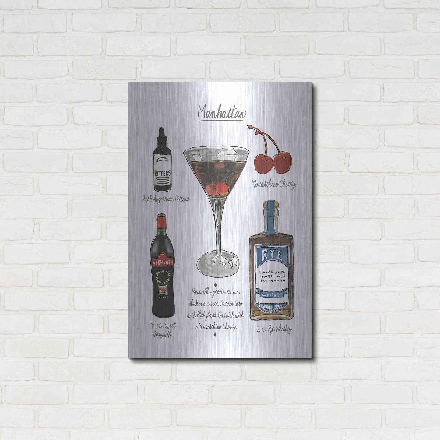 Luxe Metal Art 'Classic Cocktail - Manhattan' by Naomi McCavitt, Metal Wall Art,24x36