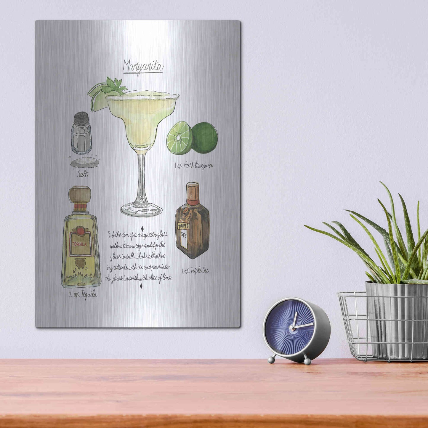 Luxe Metal Art 'Classic Cocktail - Margarita' by Naomi McCavitt, Metal Wall Art,12x16