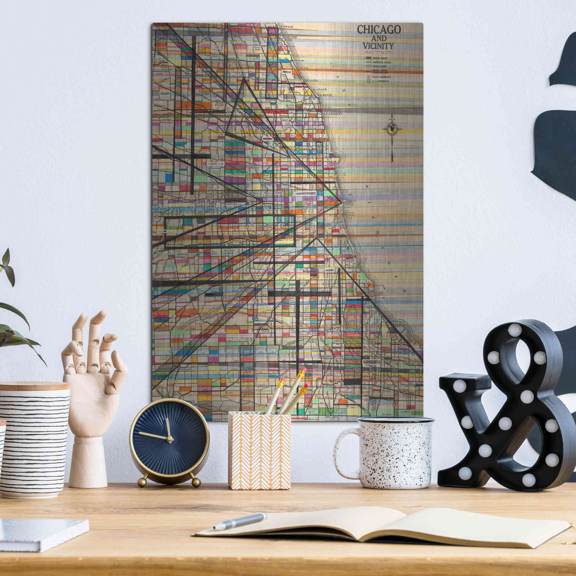 Luxe Metal Art 'Modern Map of Chicago' by Nikki Galapon Metal Wall Art,12x16