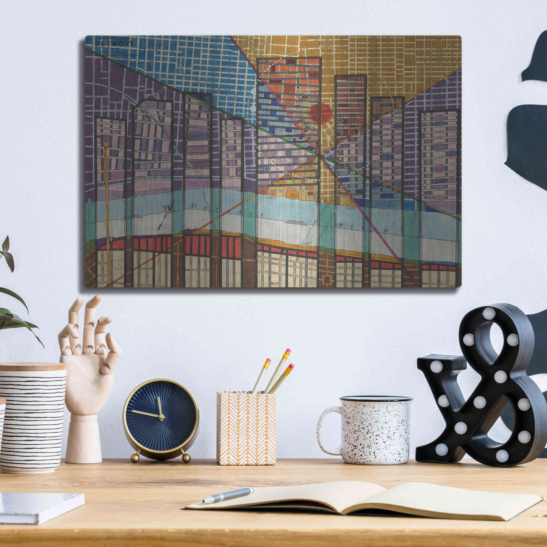 Luxe Metal Art 'Modern Map of Detroit' by Nikki Galapon Metal Wall Art,16x12