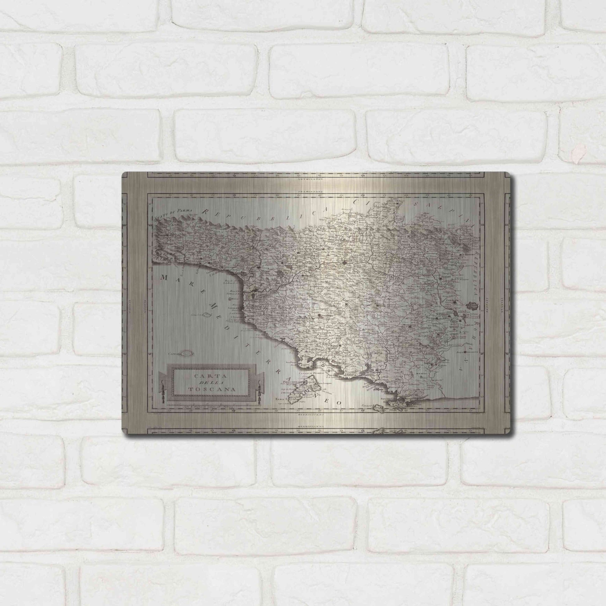 Luxe Metal Art 'Antique Map of Tuscany' by Unknown Metal Wall Art,16x12