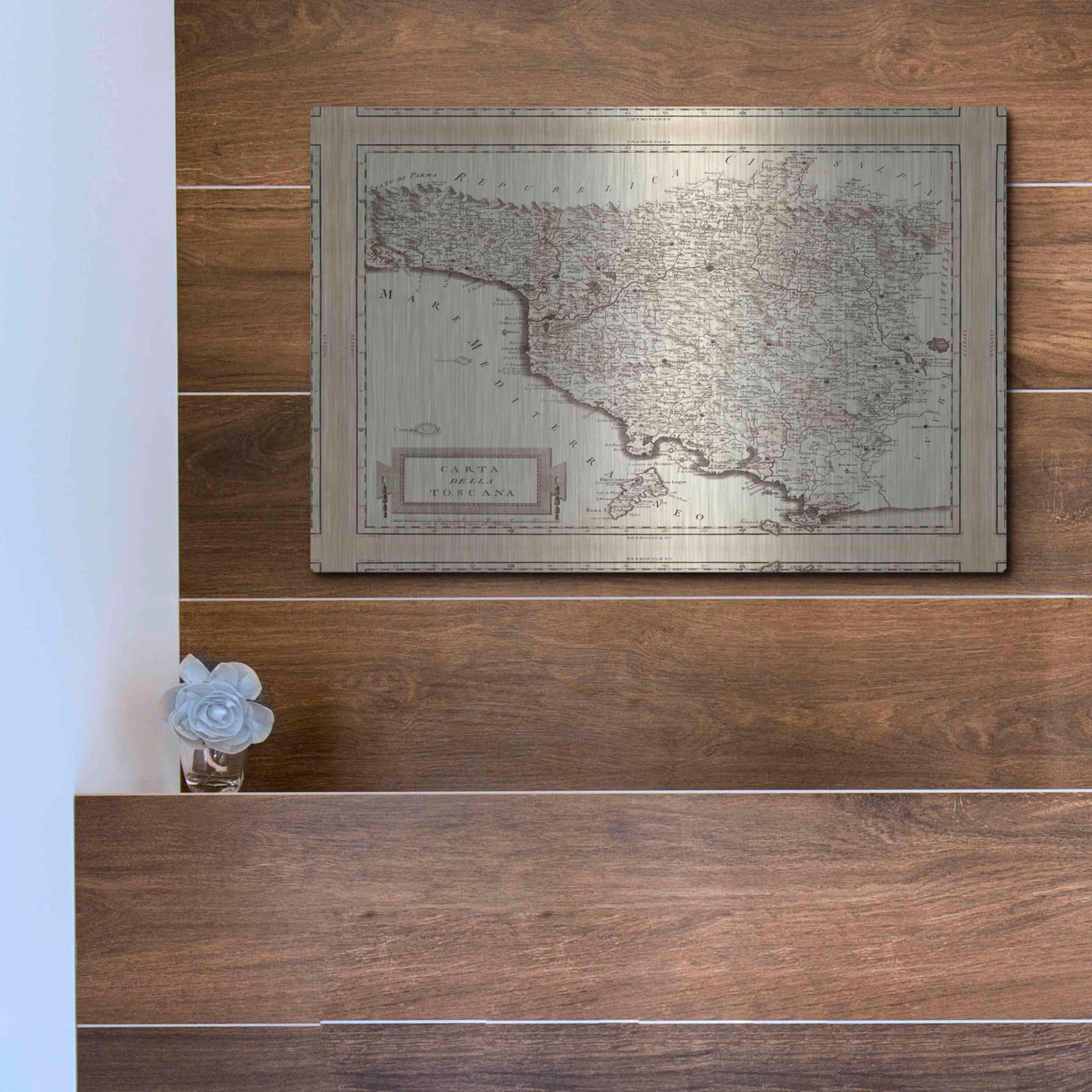 Luxe Metal Art 'Antique Map of Tuscany' by Unknown Metal Wall Art,16x12