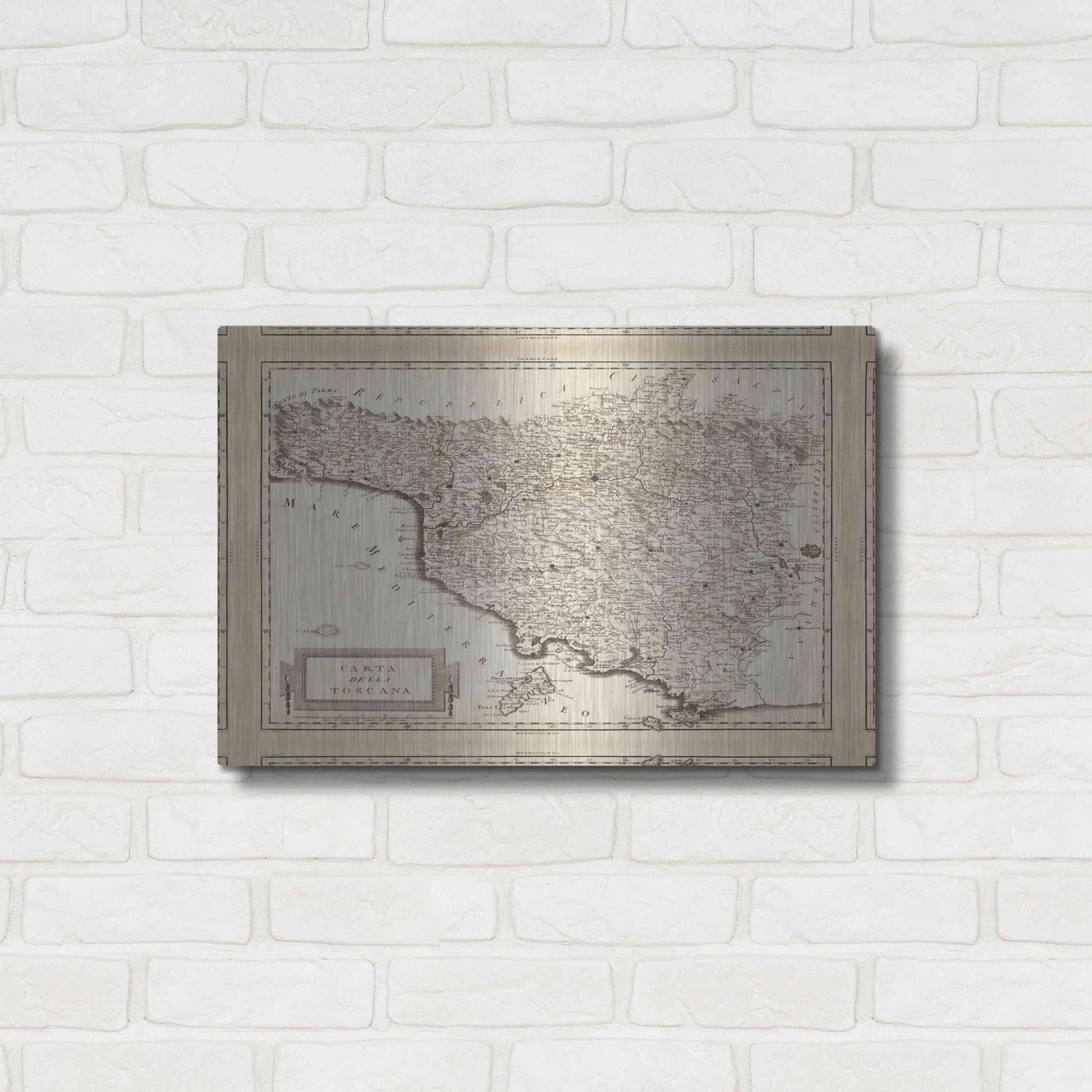 Luxe Metal Art 'Antique Map of Tuscany' by Unknown Metal Wall Art,24x16