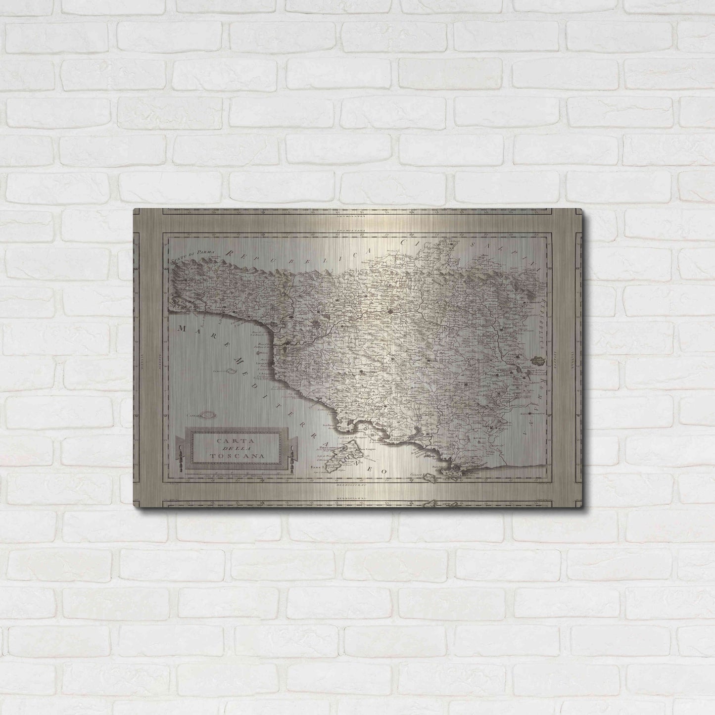 Luxe Metal Art 'Antique Map of Tuscany' by Unknown Metal Wall Art,36x24