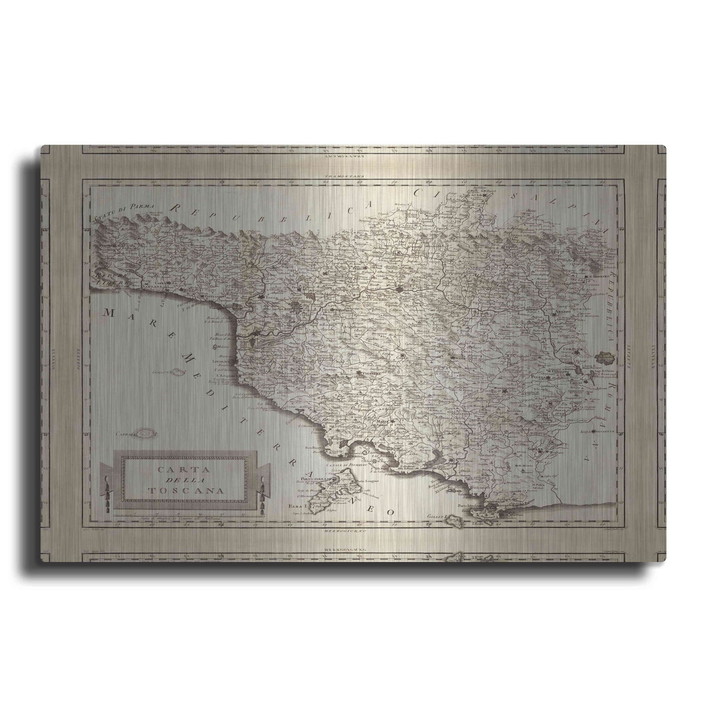 Luxe Metal Art 'Antique Map of Tuscany' by Unknown Metal Wall Art