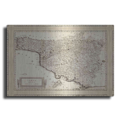 Luxe Metal Art 'Antique Map of Tuscany' by Unknown Metal Wall Art