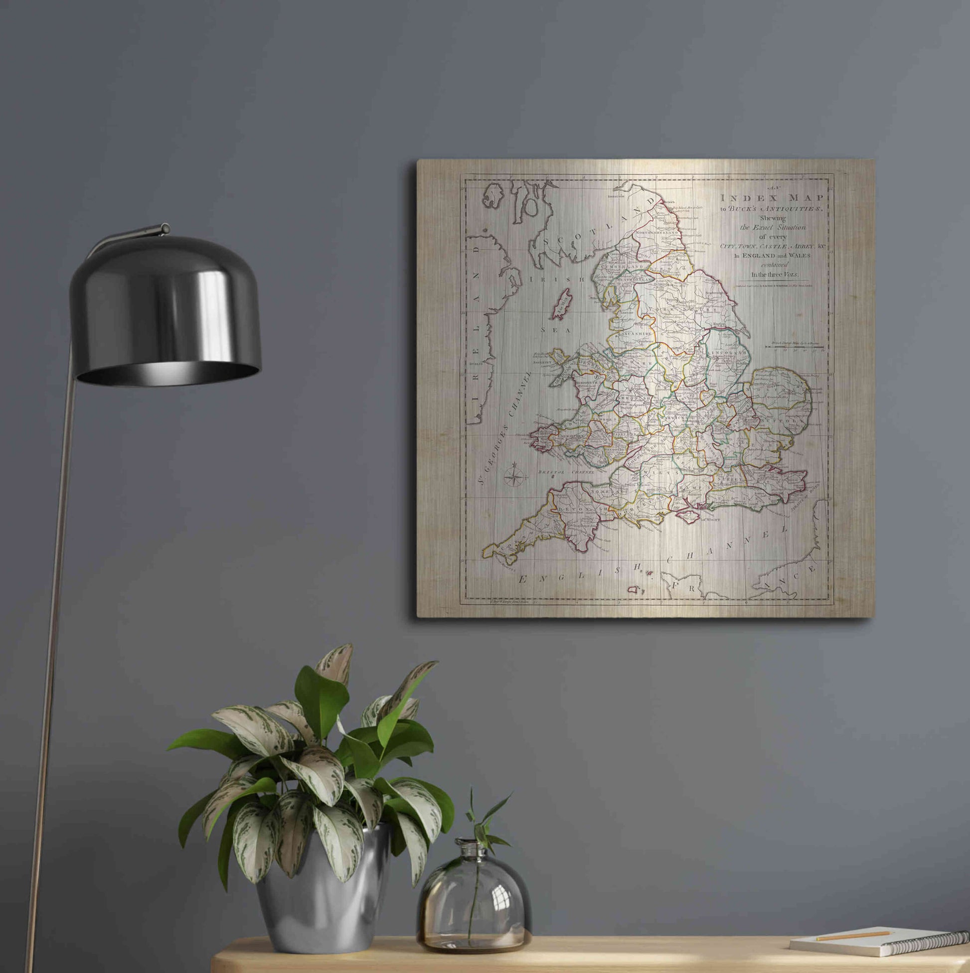 Luxe Metal Art 'Towns, Castles & Abbeys in England & Wales' by Unknown Metal Wall Art,24x24