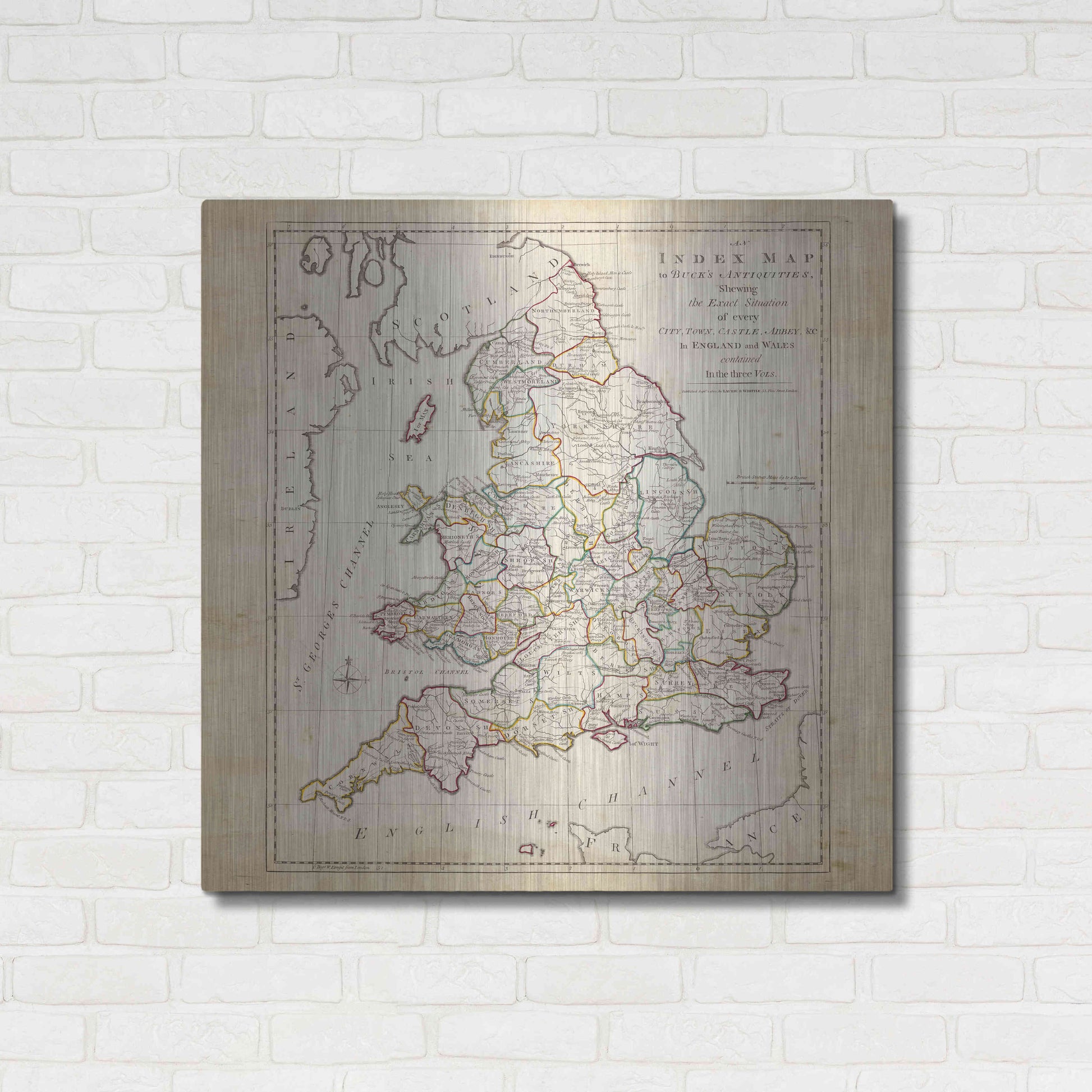 Luxe Metal Art 'Towns, Castles & Abbeys in England & Wales' by Unknown Metal Wall Art,36x36