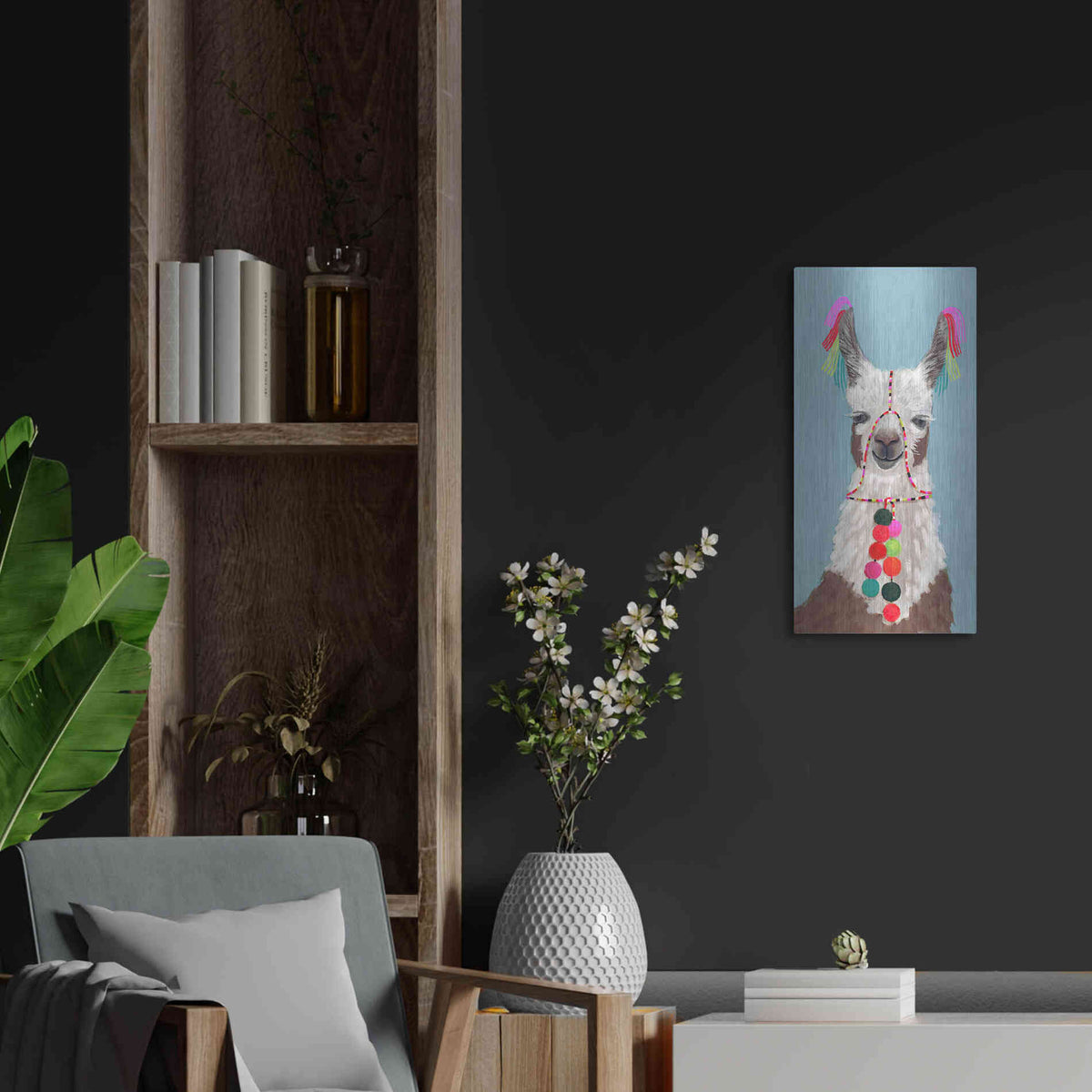 Luxe Metal Art 'Adorned Llama I' by Victoria Borges Metal Wall Art,12x24