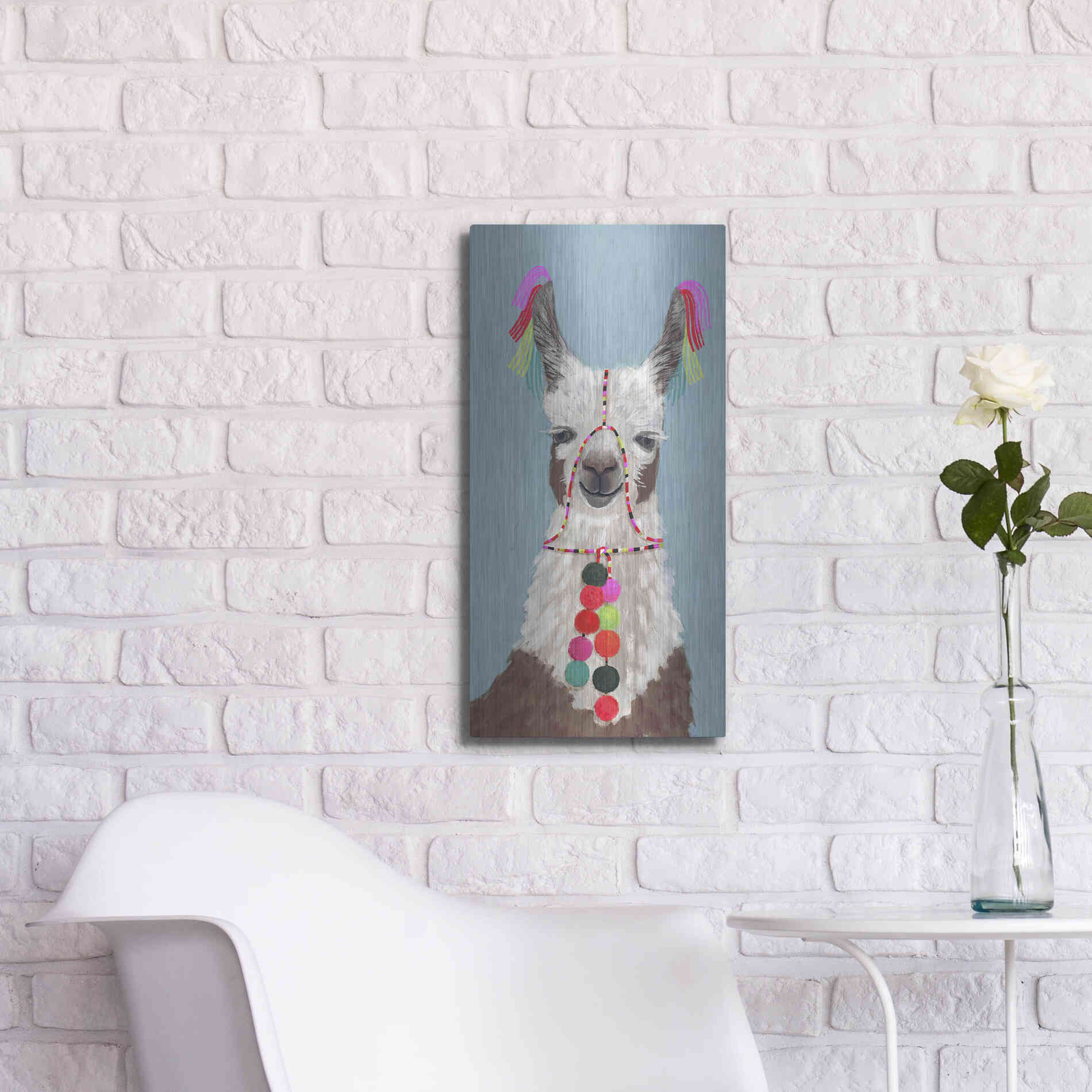 Luxe Metal Art 'Adorned Llama I' by Victoria Borges Metal Wall Art,12x24