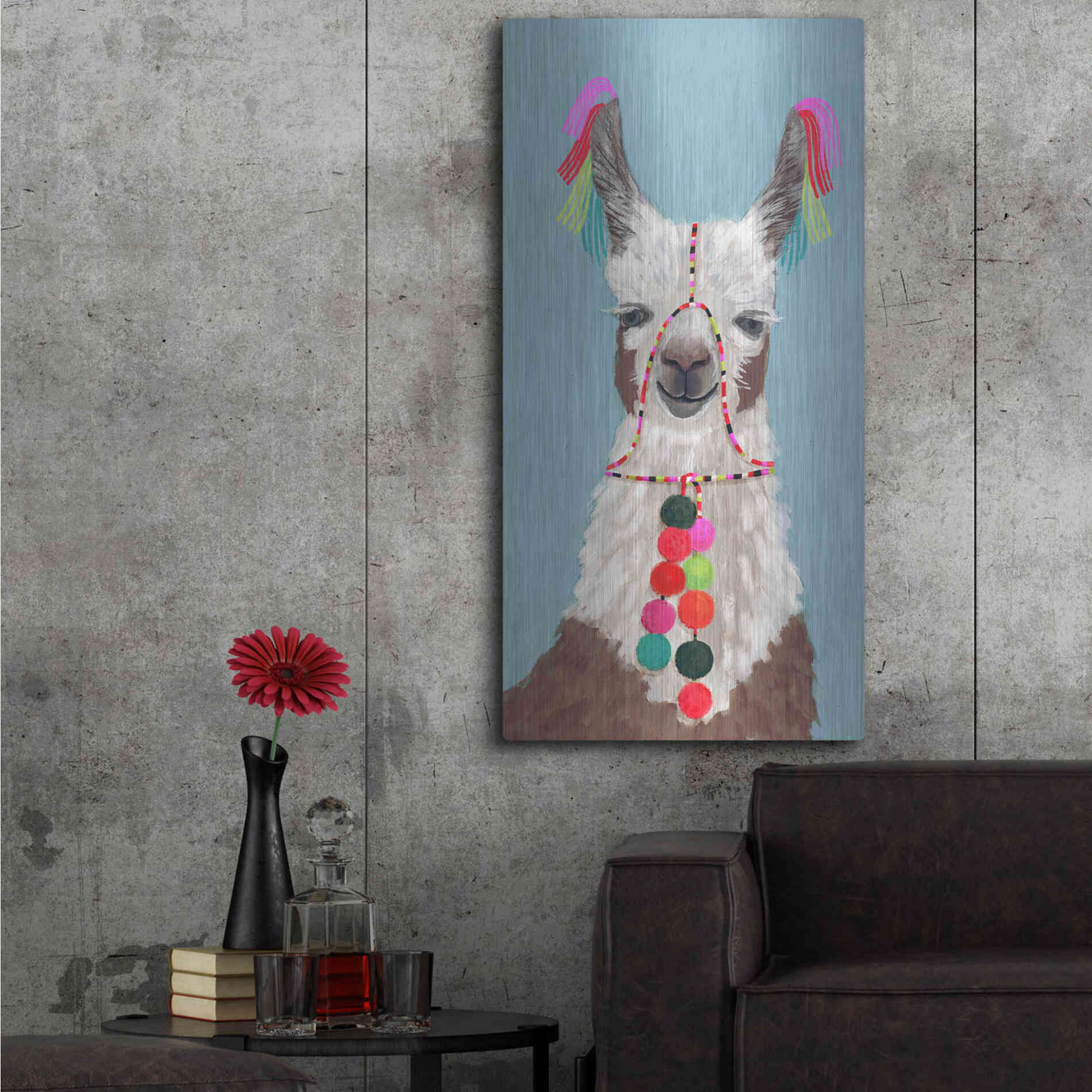 Luxe Metal Art 'Adorned Llama I' by Victoria Borges Metal Wall Art,24x48