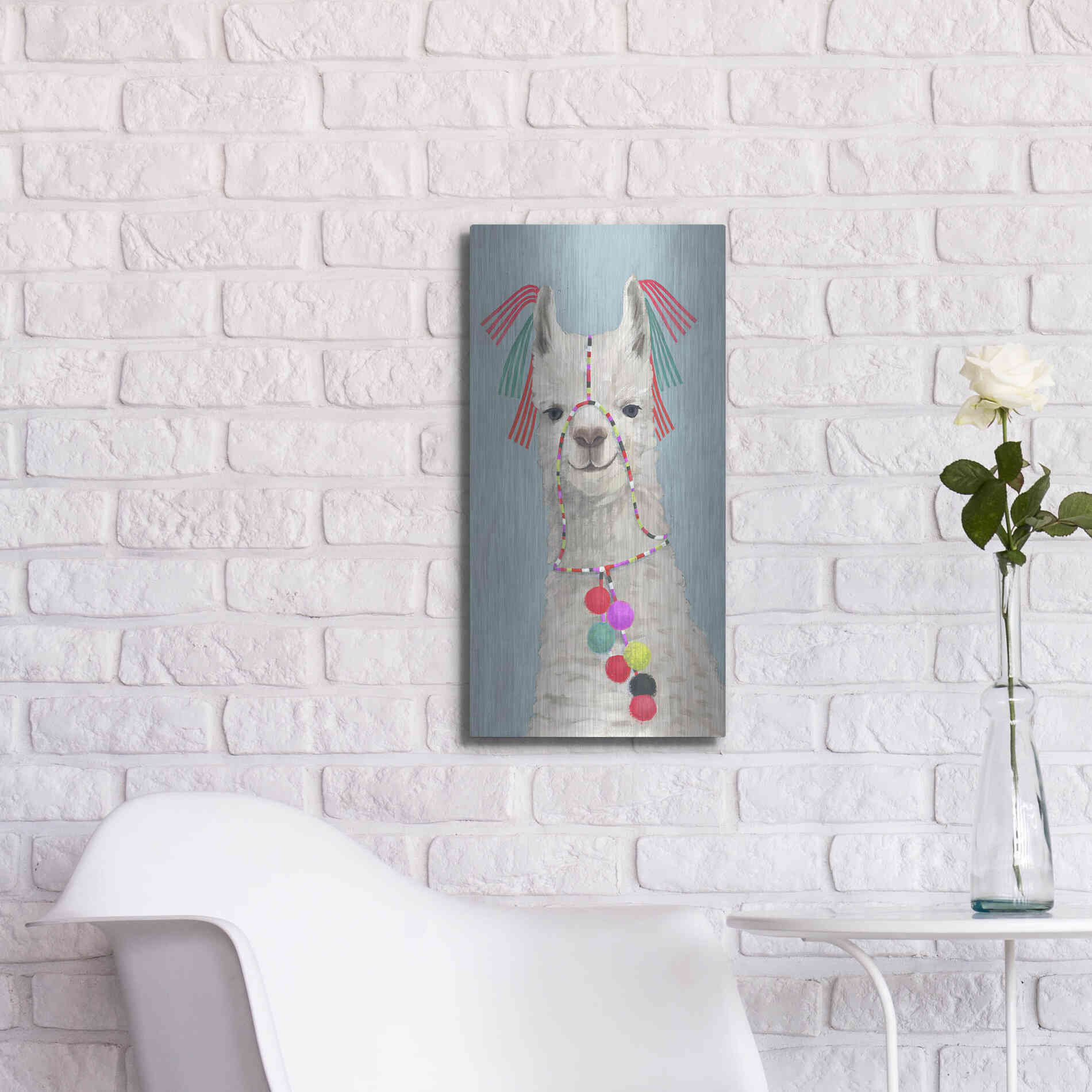 Luxe Metal Art 'Adorned Llama II' by Victoria Borges Metal Wall Art,12x24