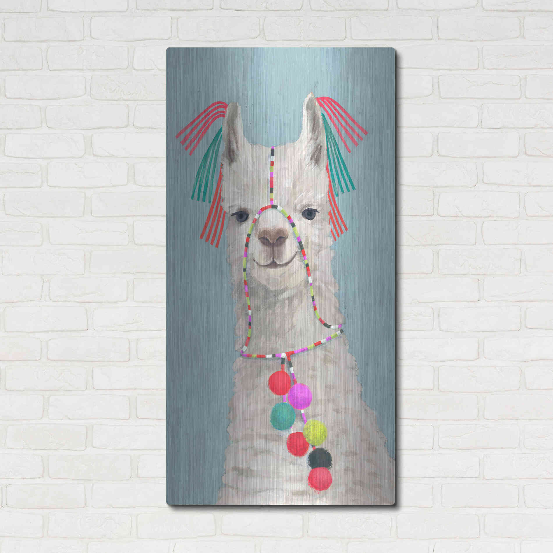 Luxe Metal Art 'Adorned Llama II' by Victoria Borges Metal Wall Art,24x48