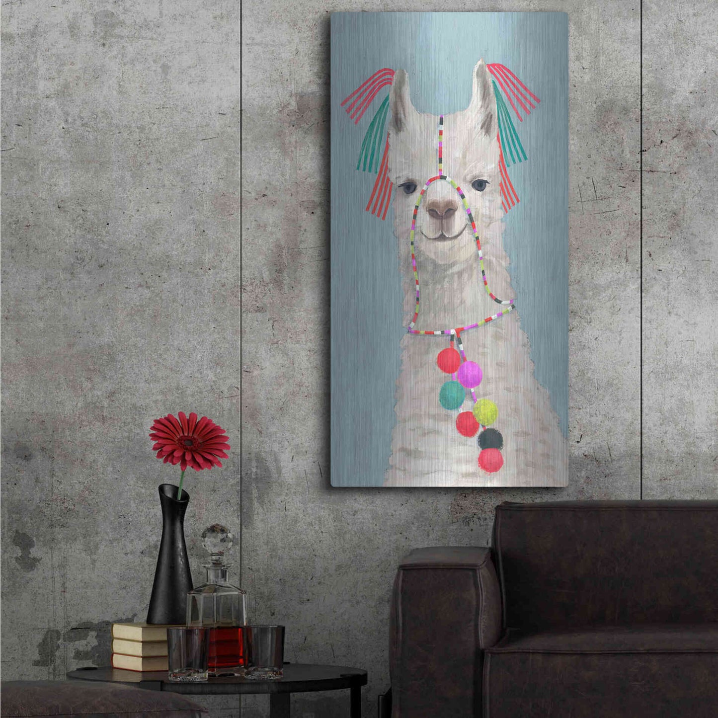 Luxe Metal Art 'Adorned Llama II' by Victoria Borges Metal Wall Art,24x48