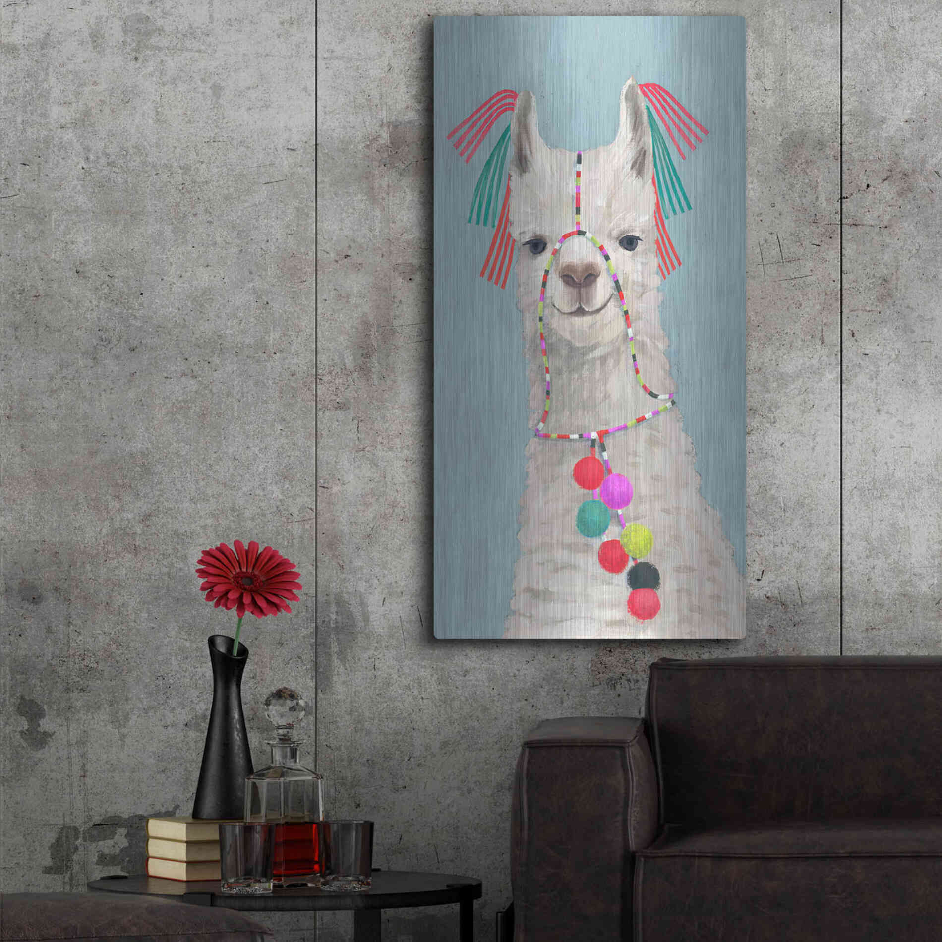 Luxe Metal Art 'Adorned Llama II' by Victoria Borges Metal Wall Art,24x48