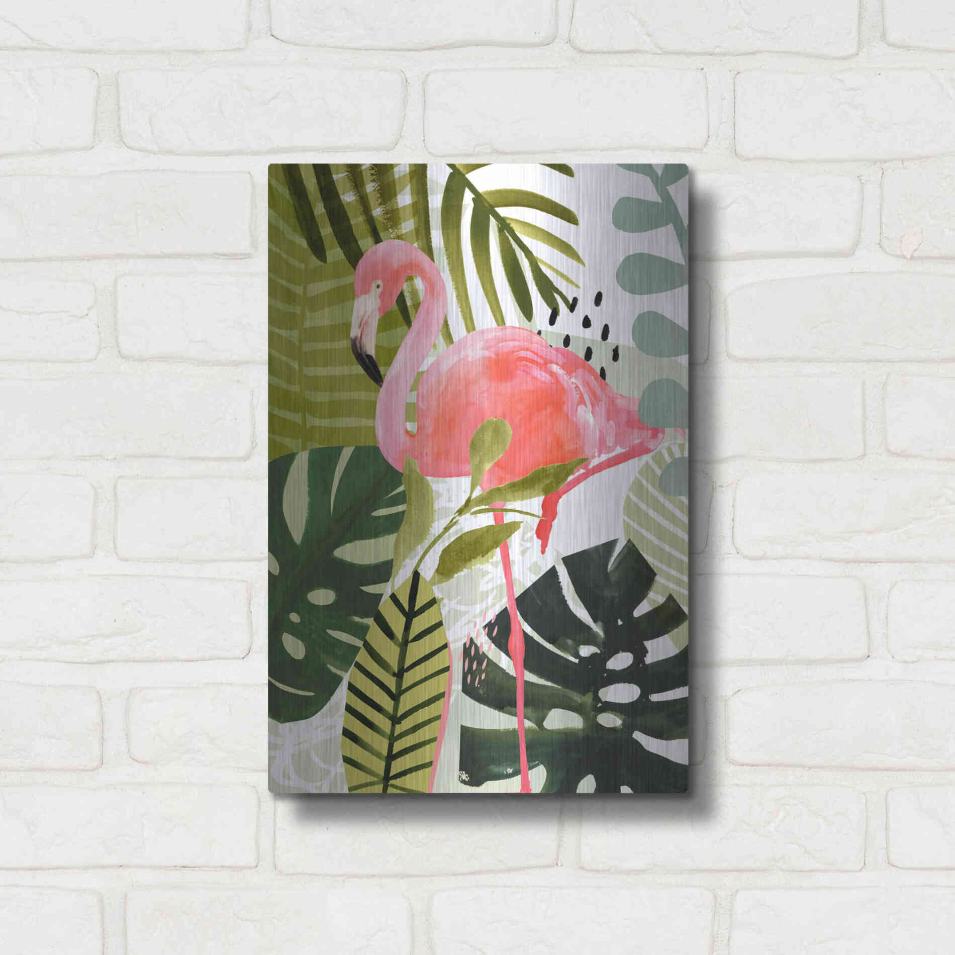 Luxe Metal Art 'Flamingo Forest I' by Victoria Borges Metal Wall Art,12x16