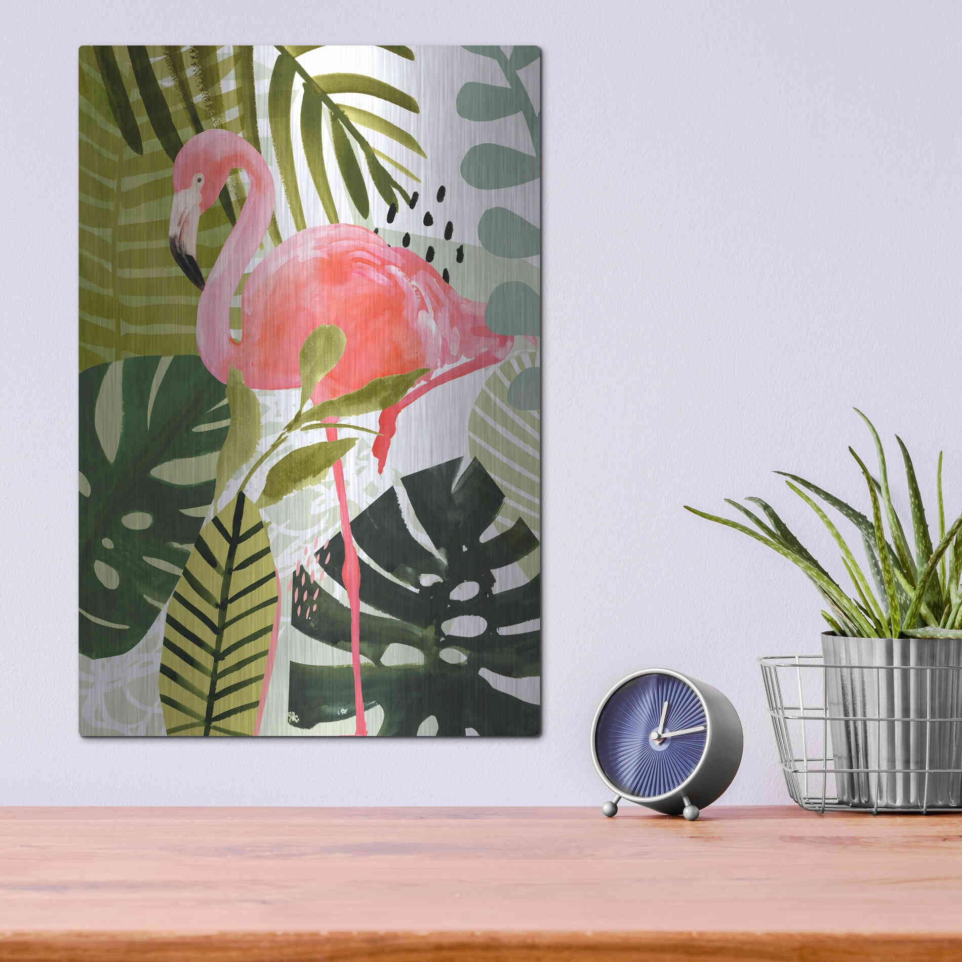Luxe Metal Art 'Flamingo Forest I' by Victoria Borges Metal Wall Art,12x16
